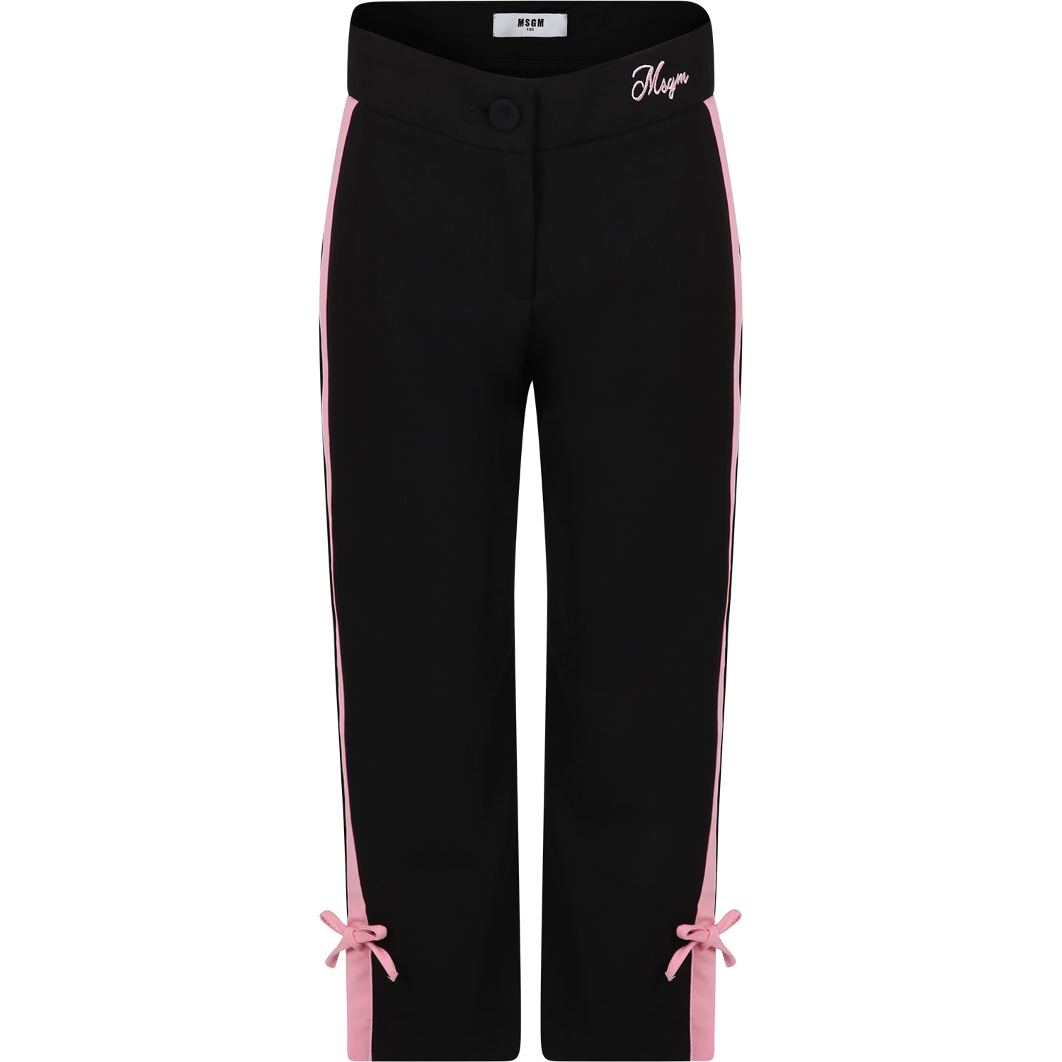 Msgm Kids' Black Trousers For Girl With Logo