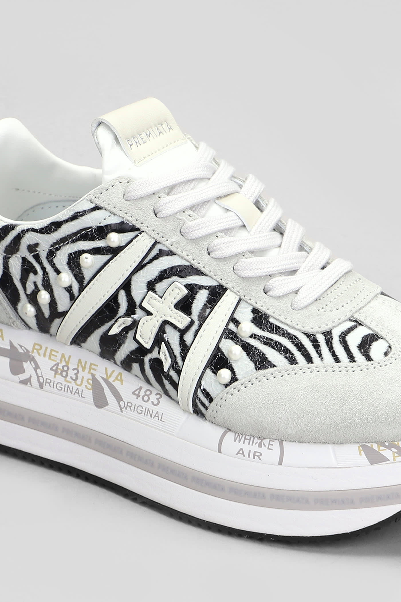 Shop Premiata Beth Sneakers In White Suede And Fabric