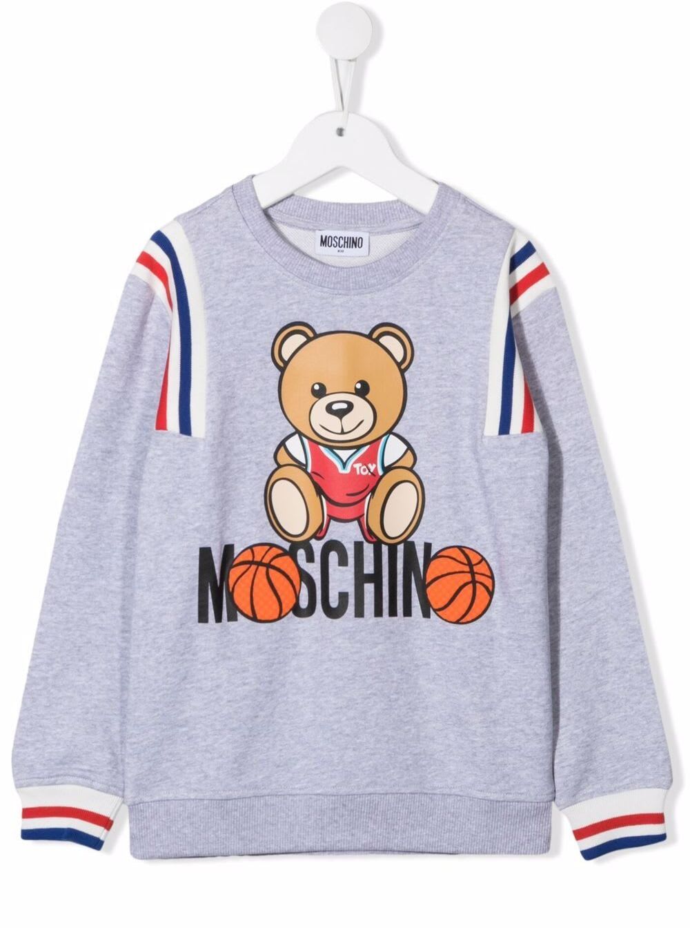 Moschino Kids Boys Grey Cotton Sweatshirt With Logo Bear Basket Print