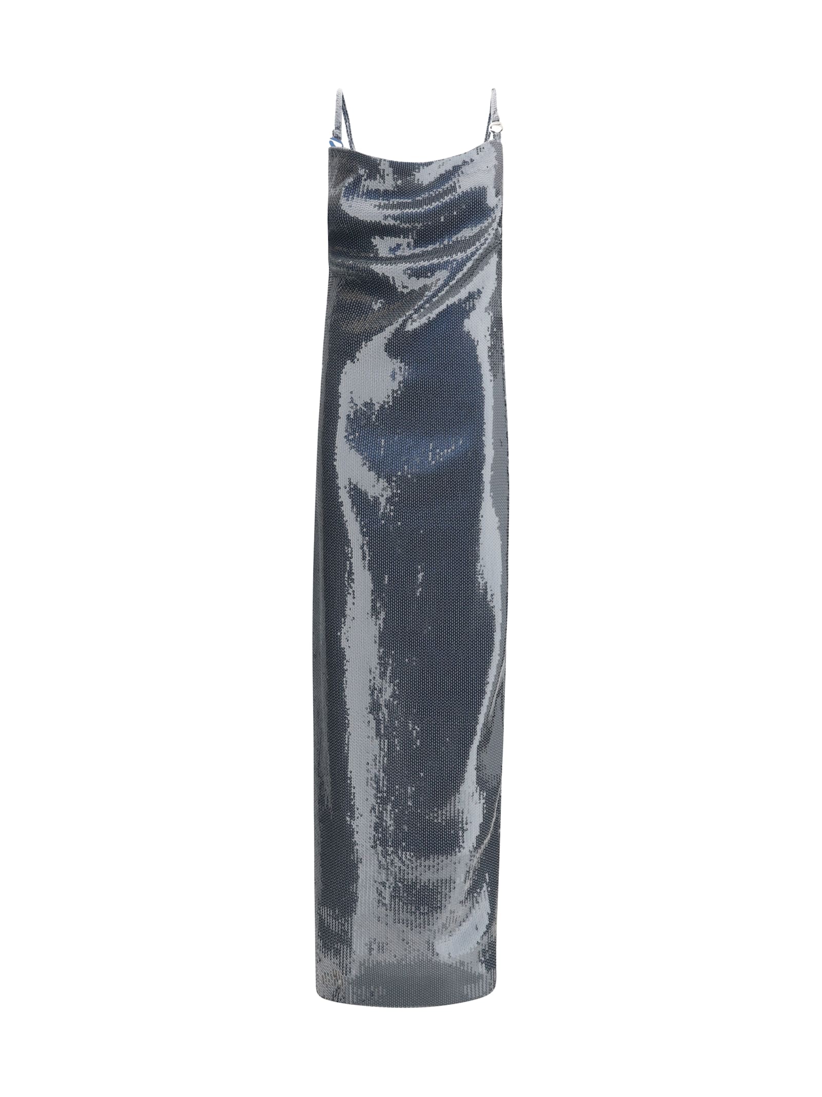Coperni Ruched Sequin-embellished Gown In Silver