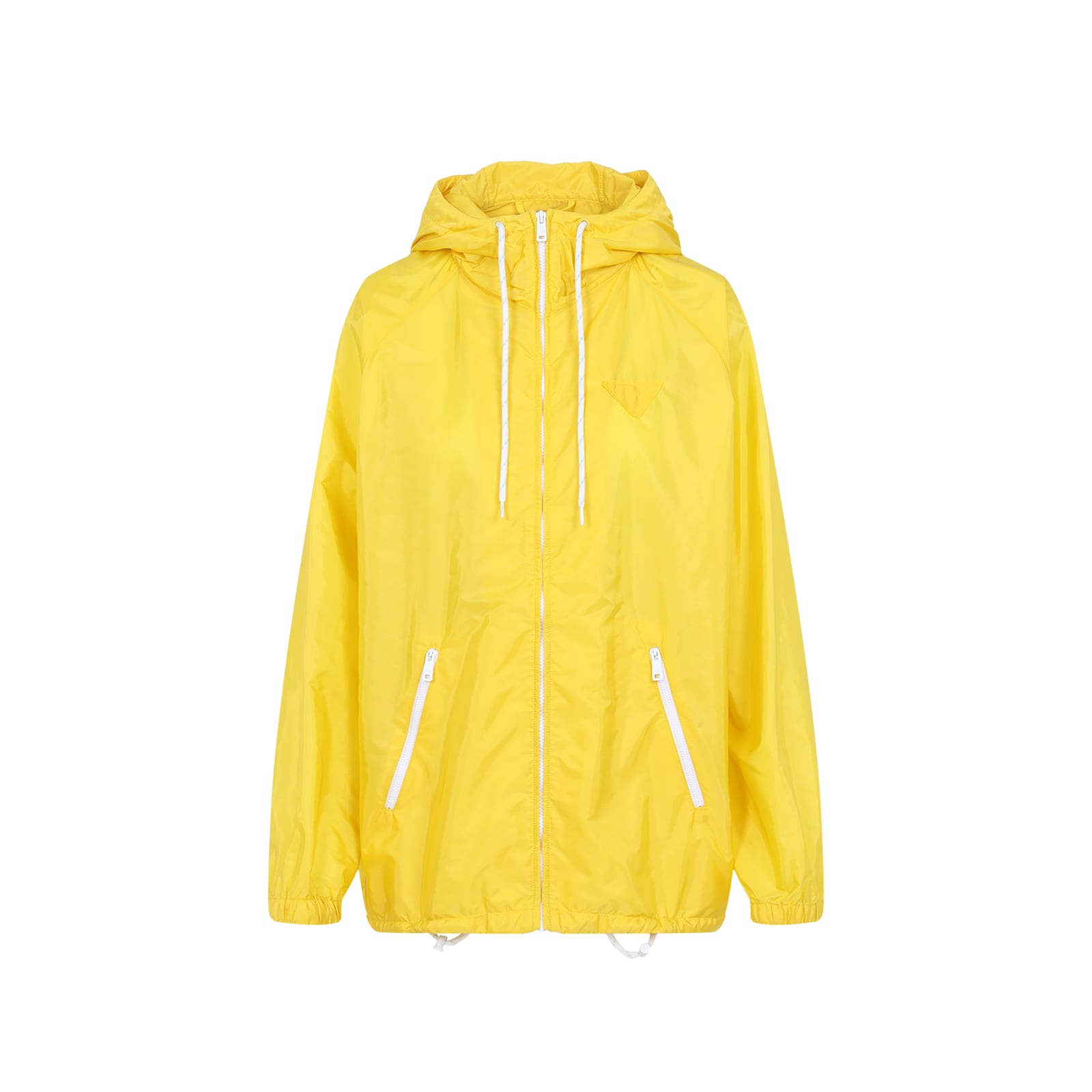 Prada Triangle Logo Hooded Rain Jacket In Cedro