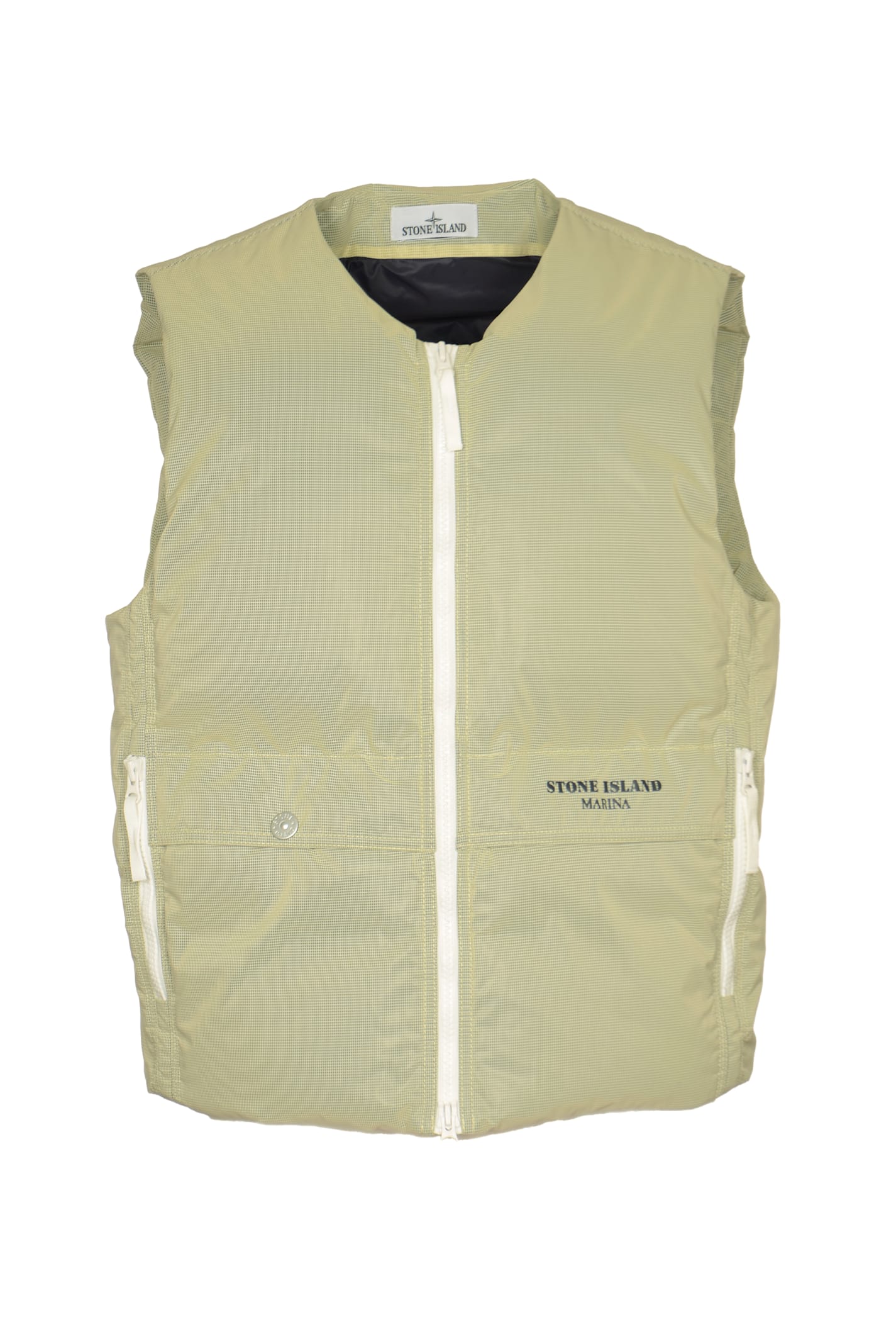 Shop Stone Island Zip-up Down Vest In Butter