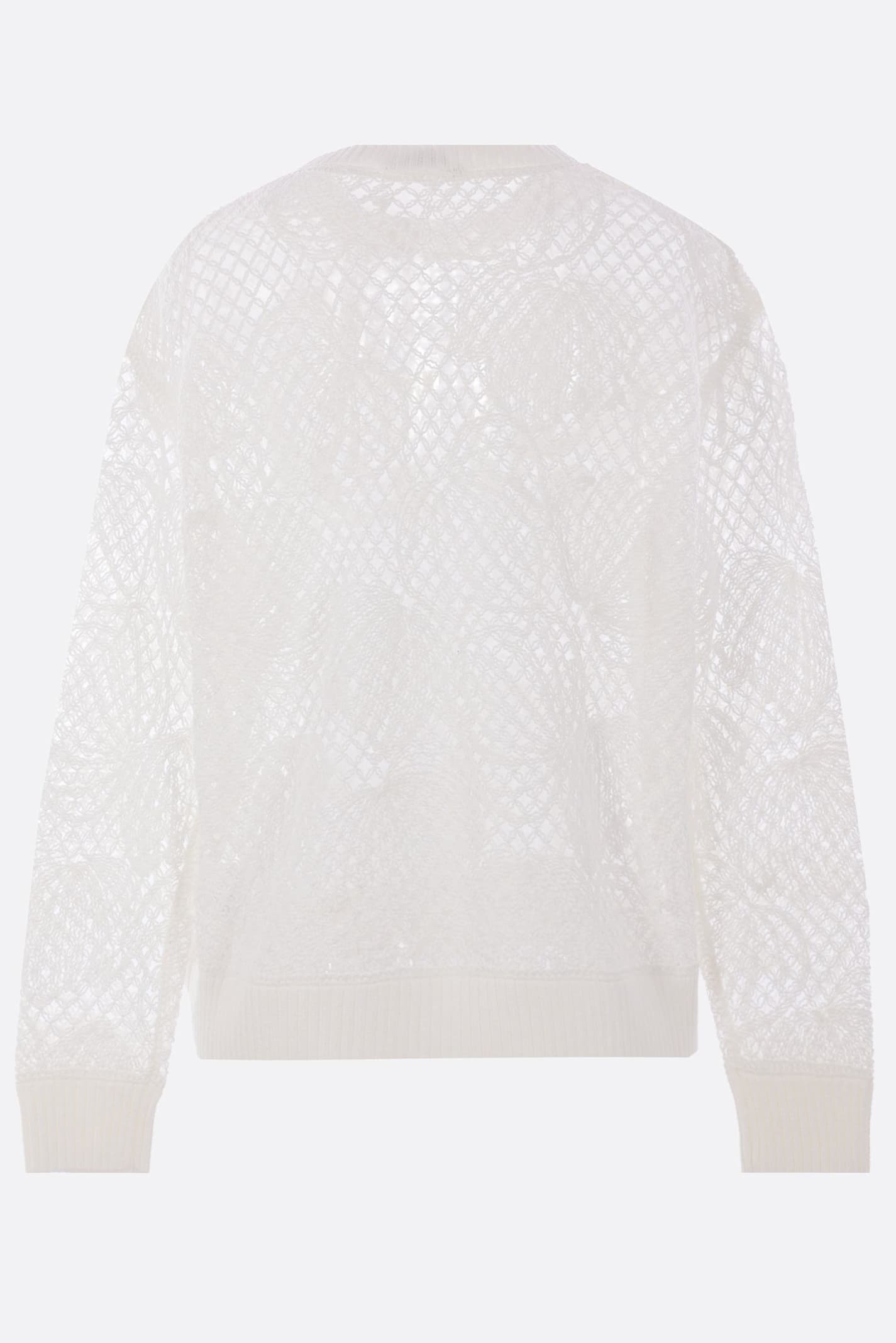 Max Mara Open-knit White Sweater With Textured Detail In Brown
