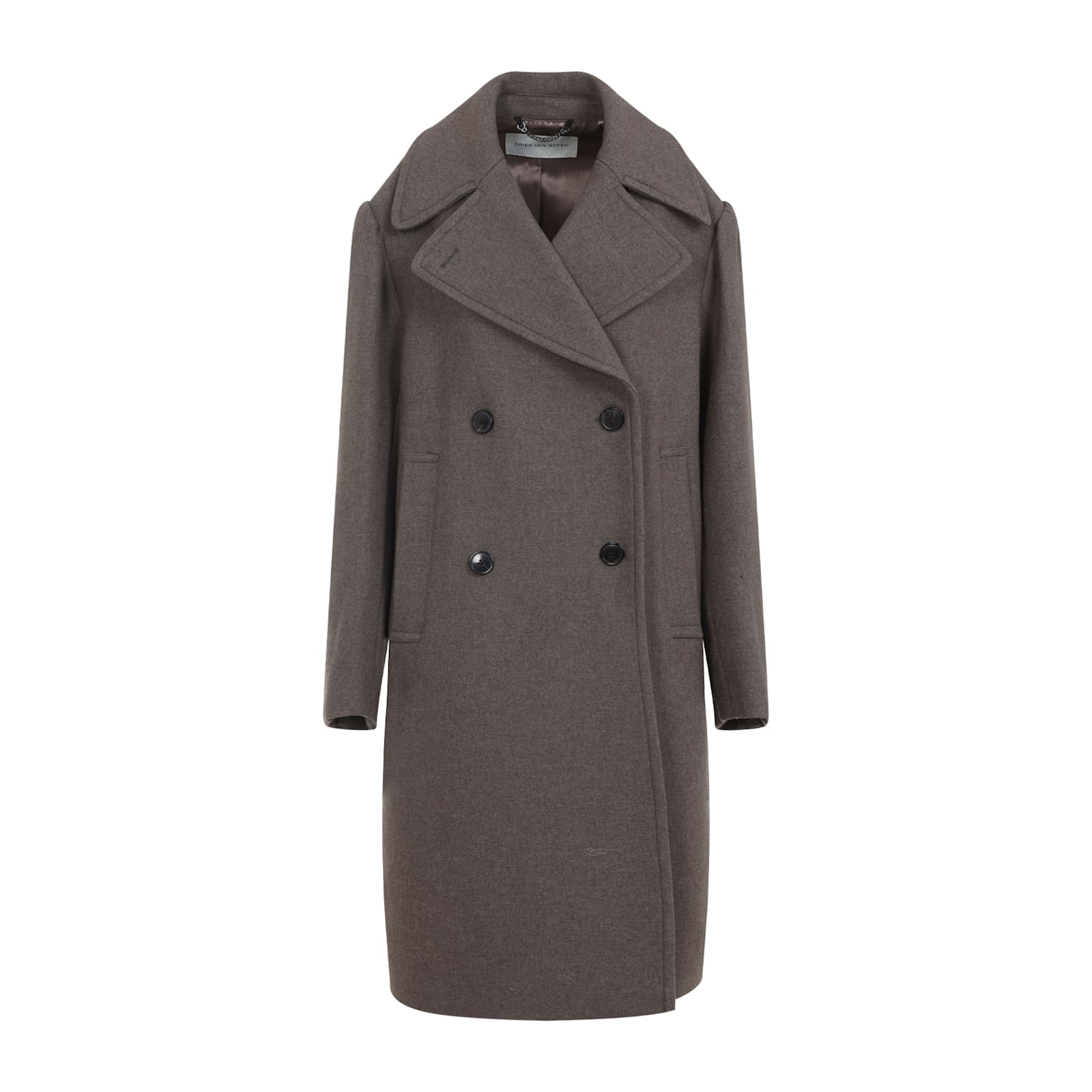 Dries Van Noten Brown Wool Blend Double-breasted Coat In Brown