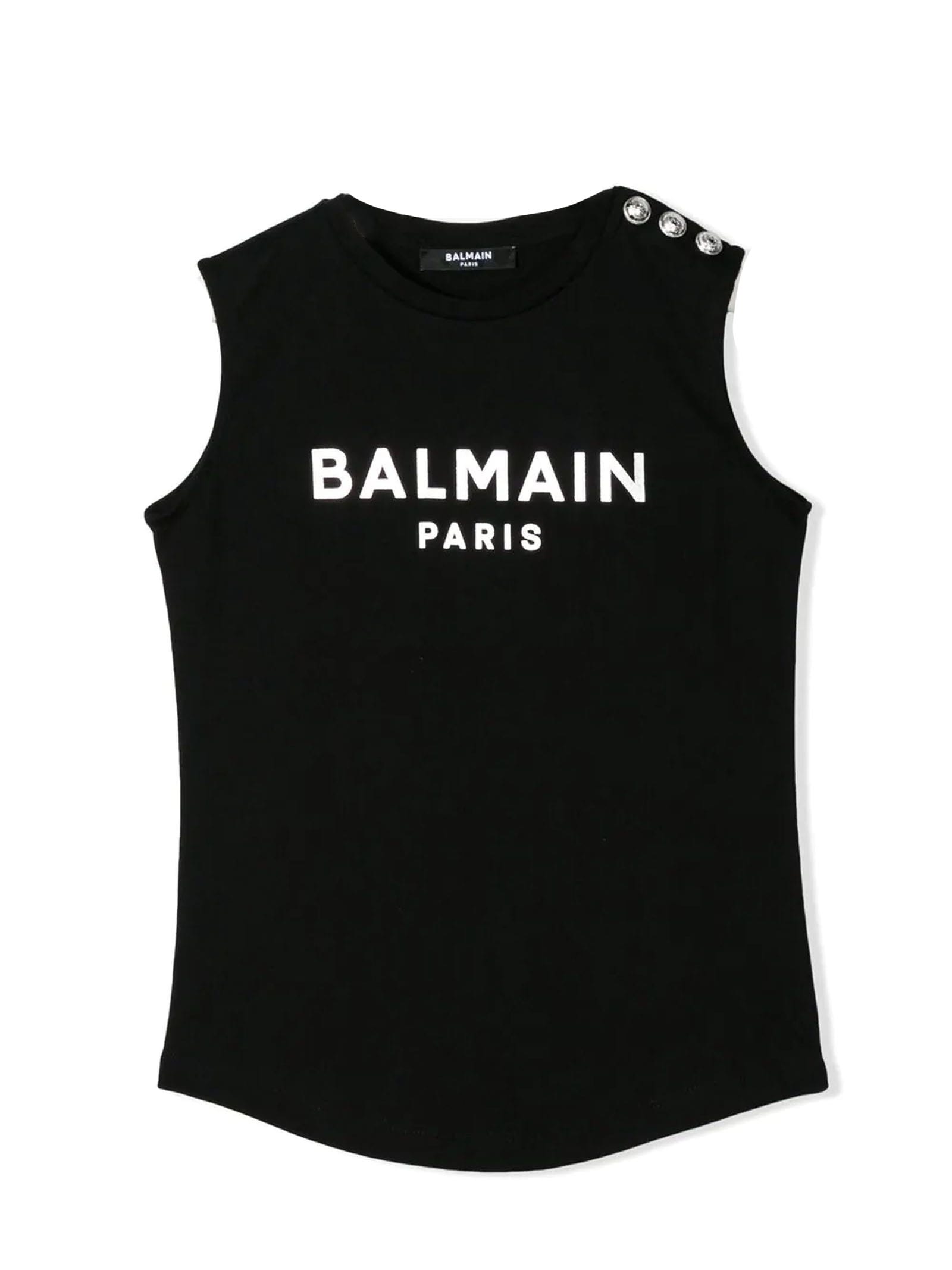 Balmain Black Cotton Sleeveless T-shirt