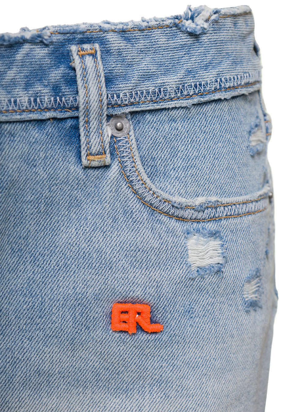 Shop Erl Light Blue Mini-skirt With Logo Patch And Raw Edge In Cotton Denim Woman  X Levis
