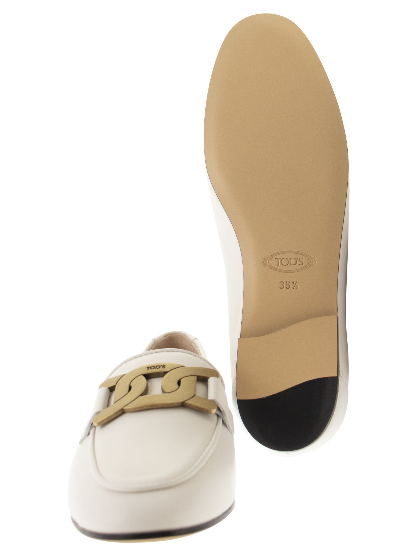 Shop Tod's Kate Leather Loafer In Bianco