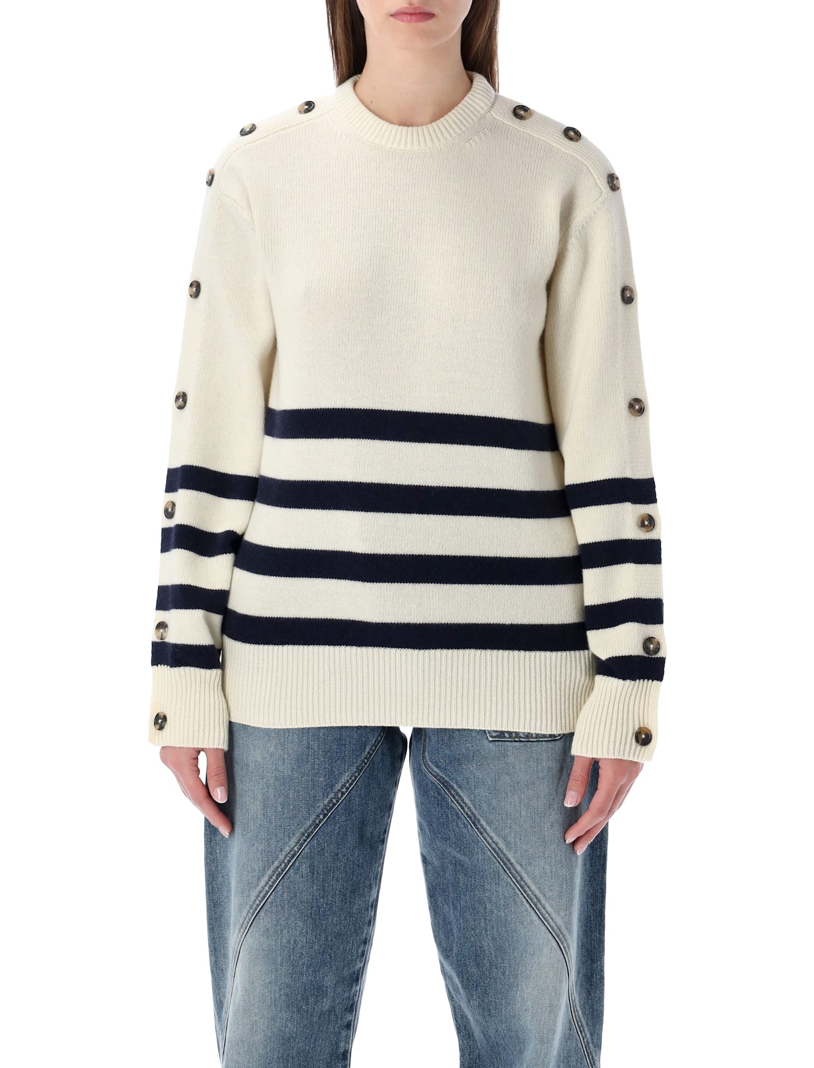 Jw Anderson Ivory Breton Jumper With Buttoned Sleeves In Neutral
