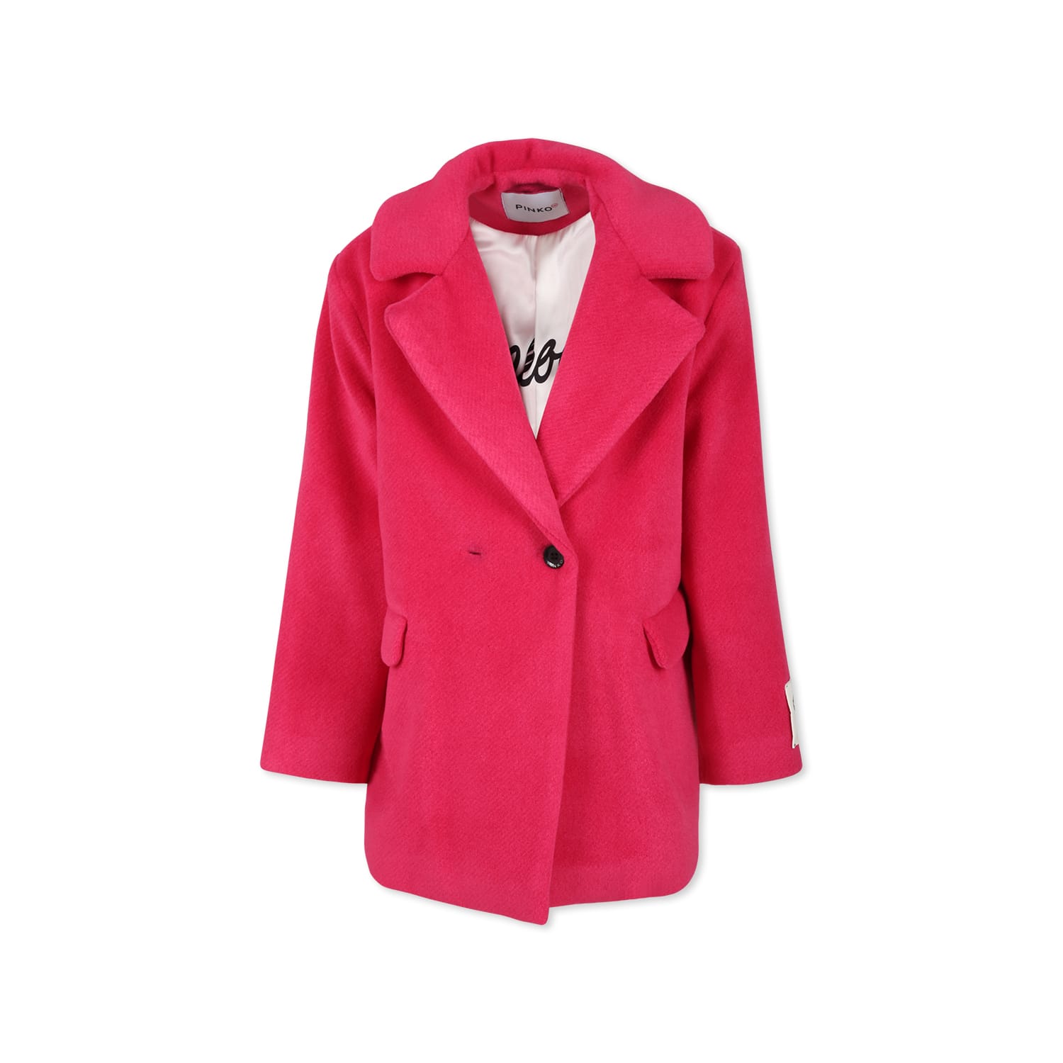 Pinko Fuchsia Coat For Girl With Logo In Fuchsia