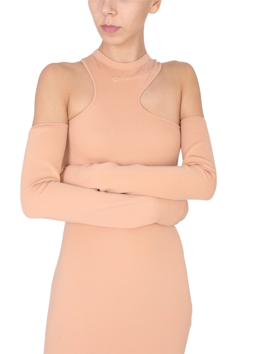 Shop Off-white Asymmetric Mini Dress In Brown