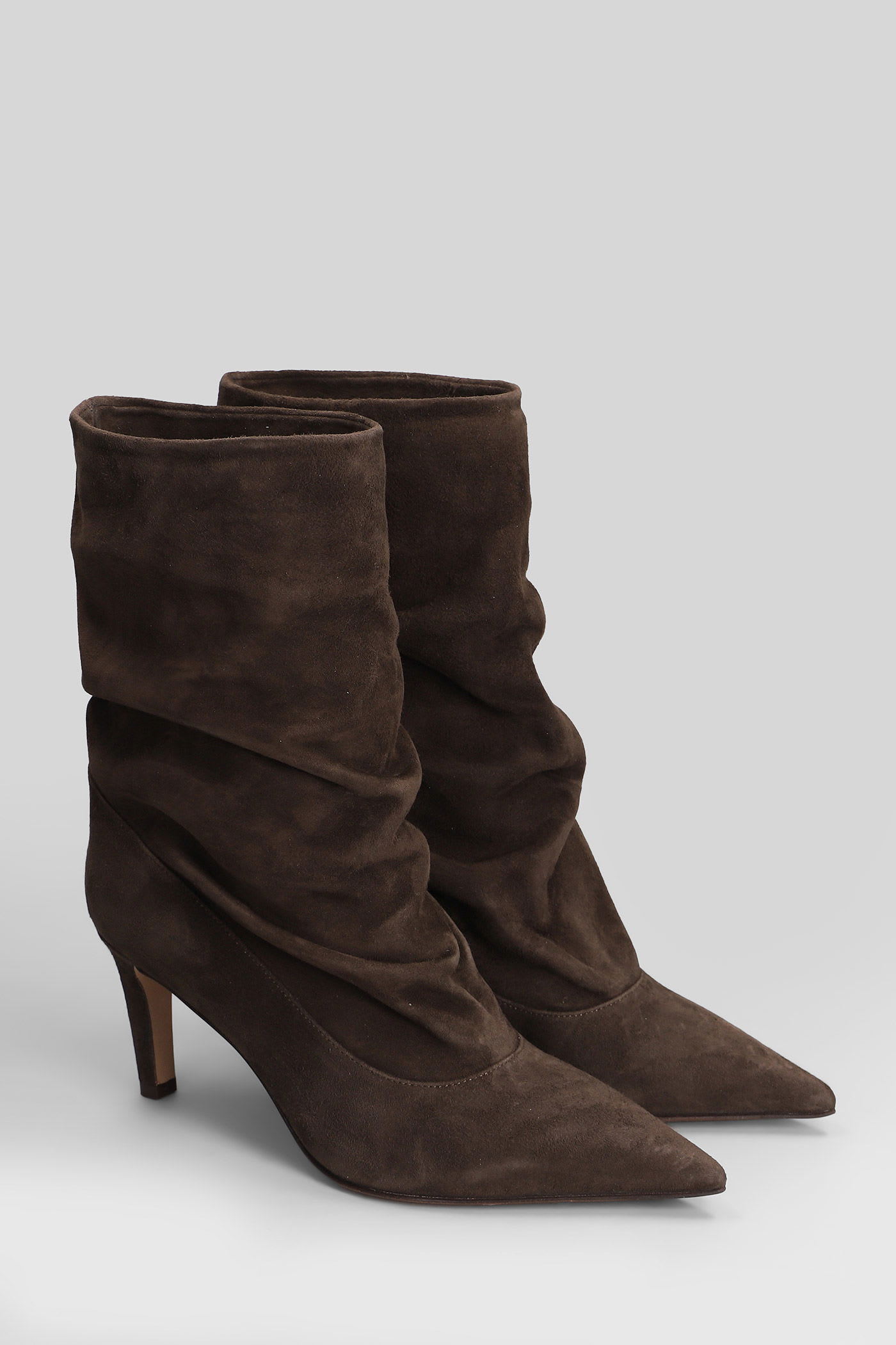 The Seller High Heels Ankle Boots In Dark Brown Suede In Brown