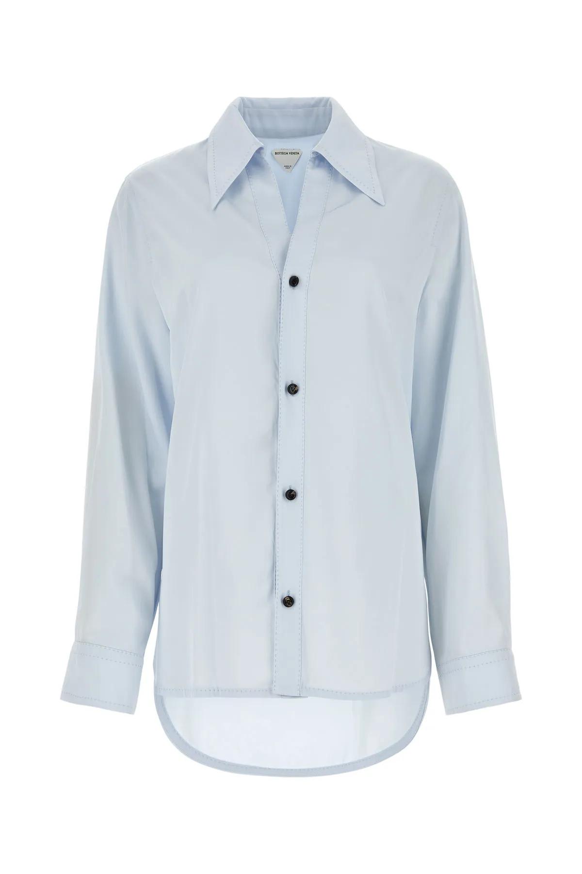 Shop Bottega Veneta Pastel Light-blue Twill Shirt In Grey