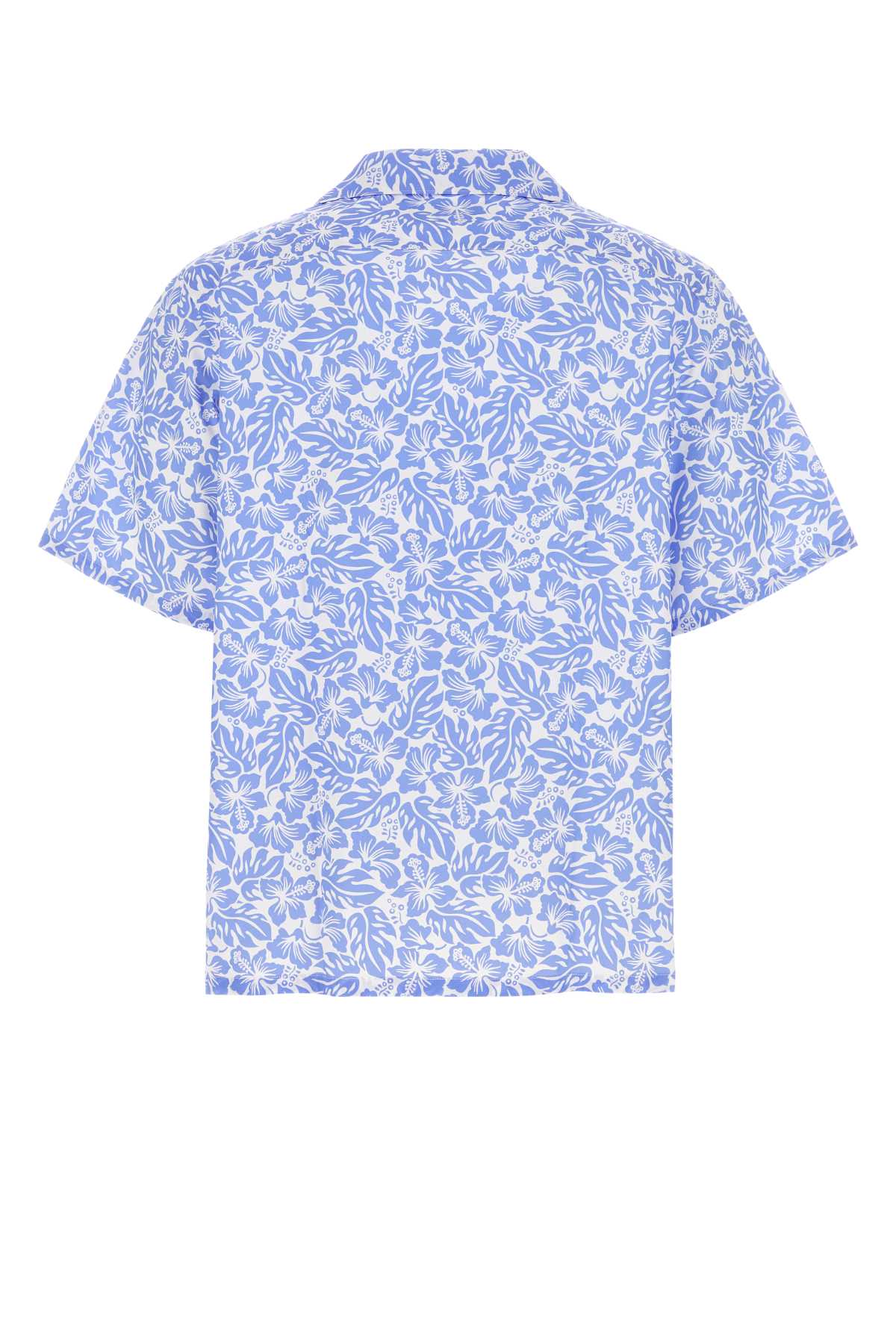 Shop Prada Printed Poplin Shirt In Celeste