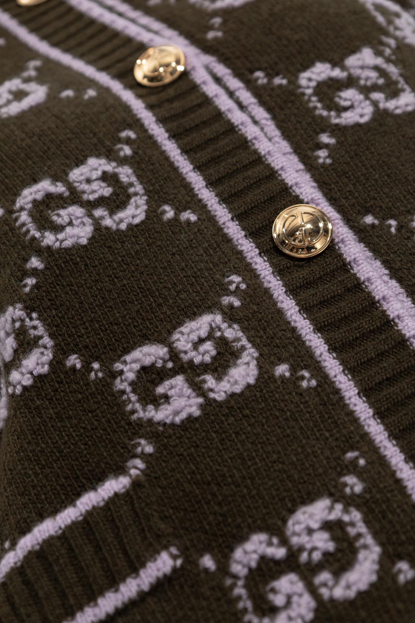 Gucci Wool Cardigan With Front Pockets And Long Sleeves In Brown