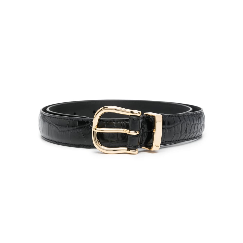 Nili Lotan Crocodile-effect Patent-leather Belt In Black