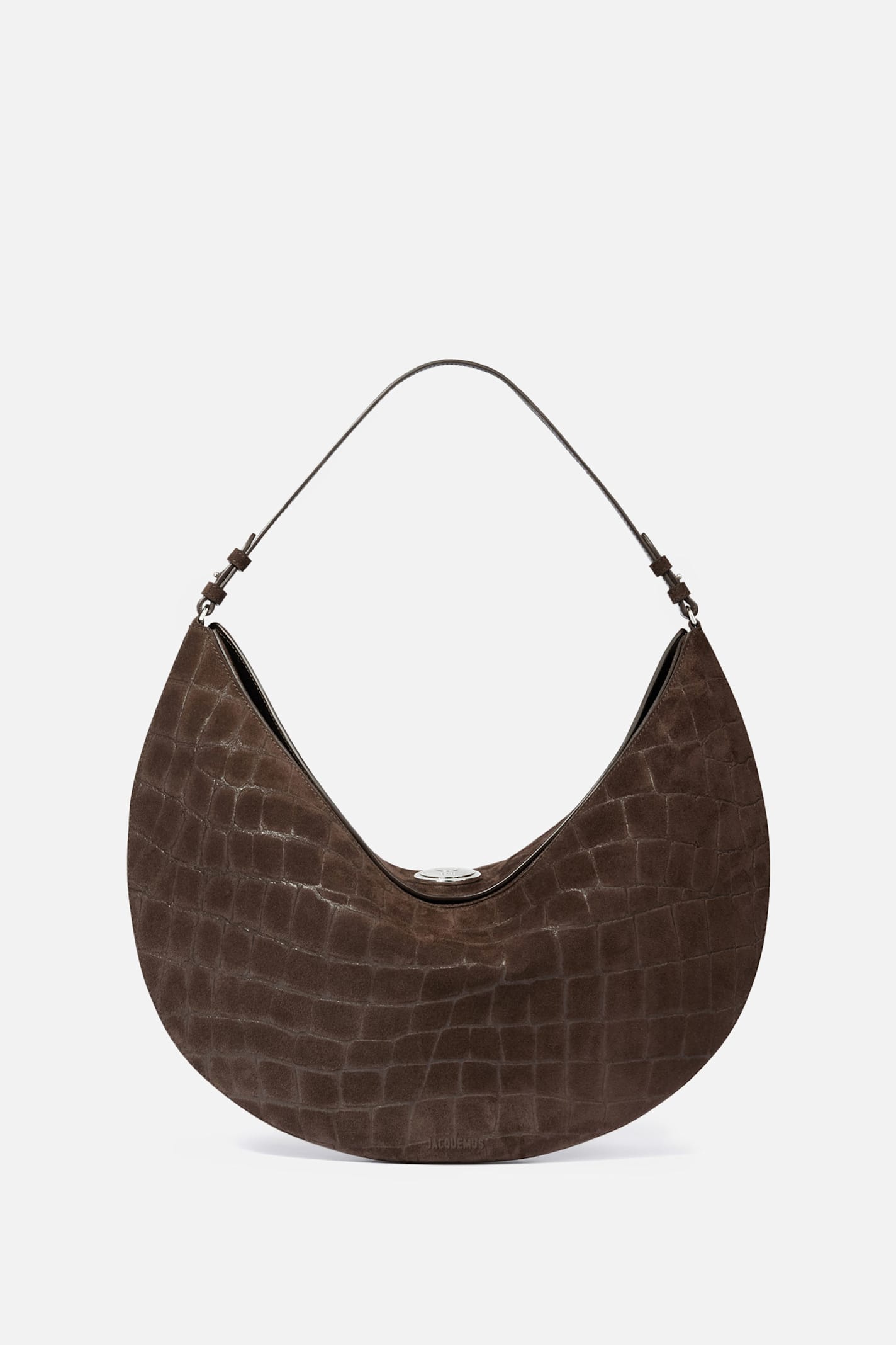 Jacquemus Round Shoulder Bag In Crocodile Effect In Brown