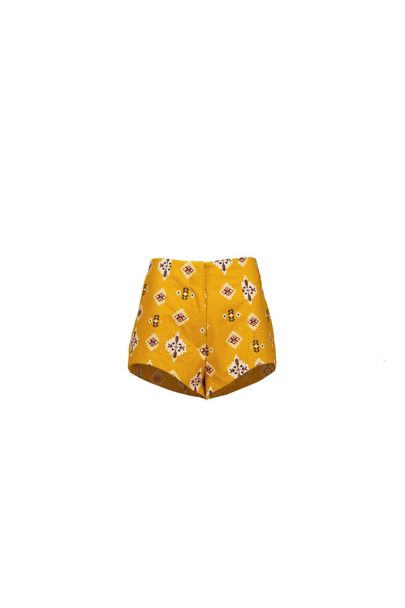 Donna In Geometric Printed Ochre Cotton