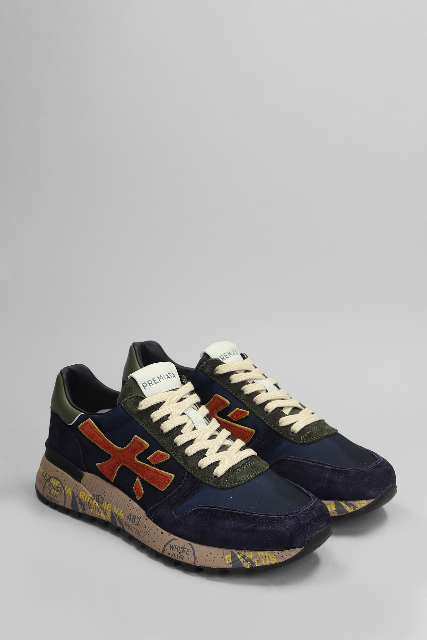 Shop Premiata Mick Sneakers In Blue Suede And Fabric