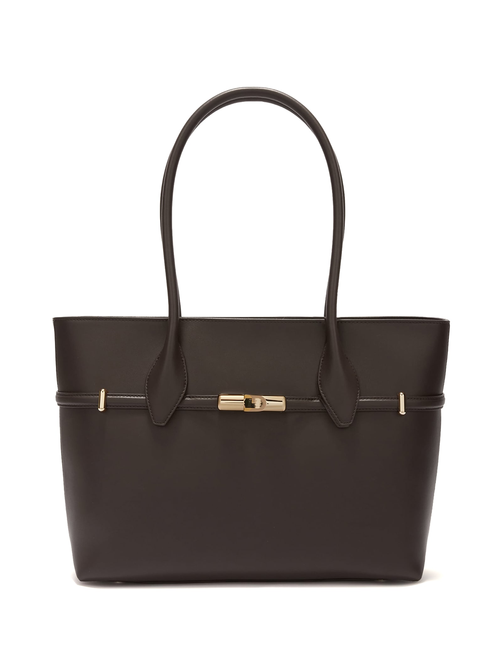 Shop Furla Shopping Bag Goccia L Choco In Leather In Cioccolato