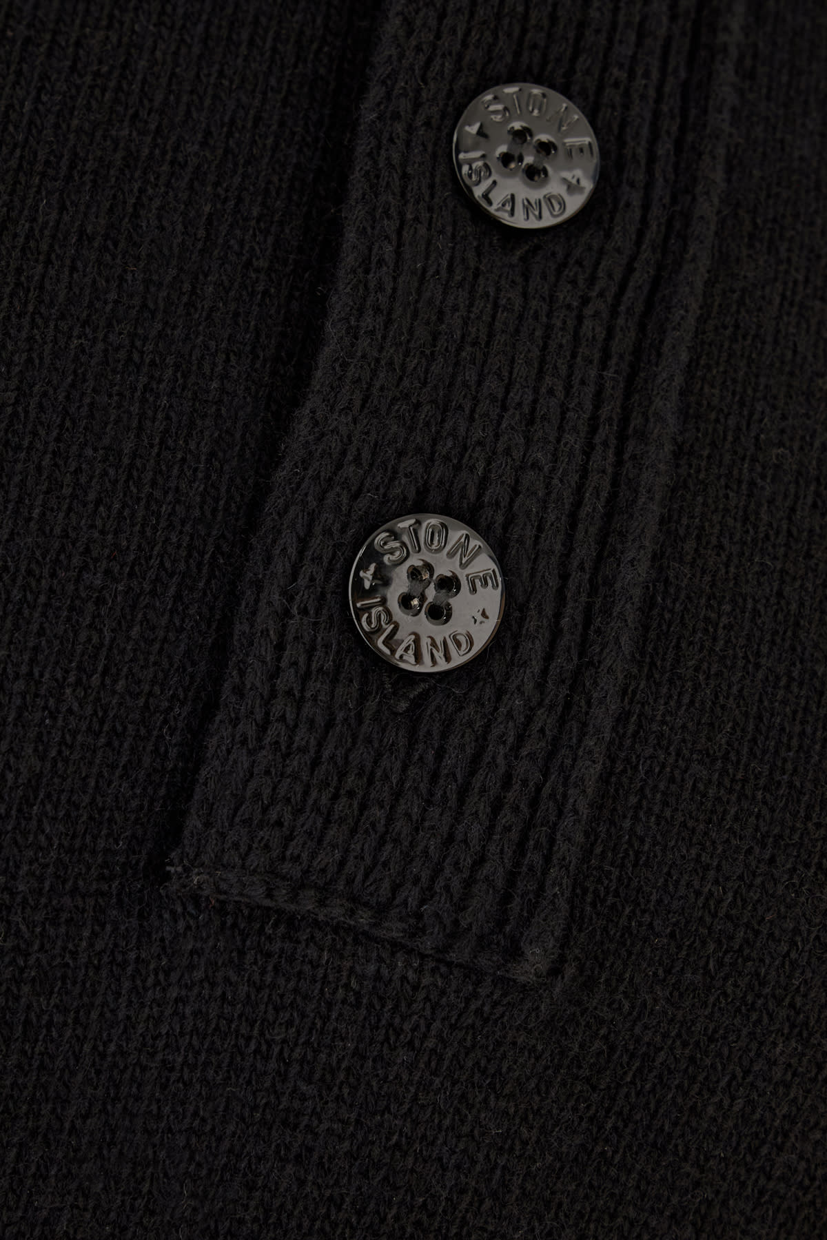 Stone Island High Collar Pullover With Buttoned Placket And Logo Patch In Black