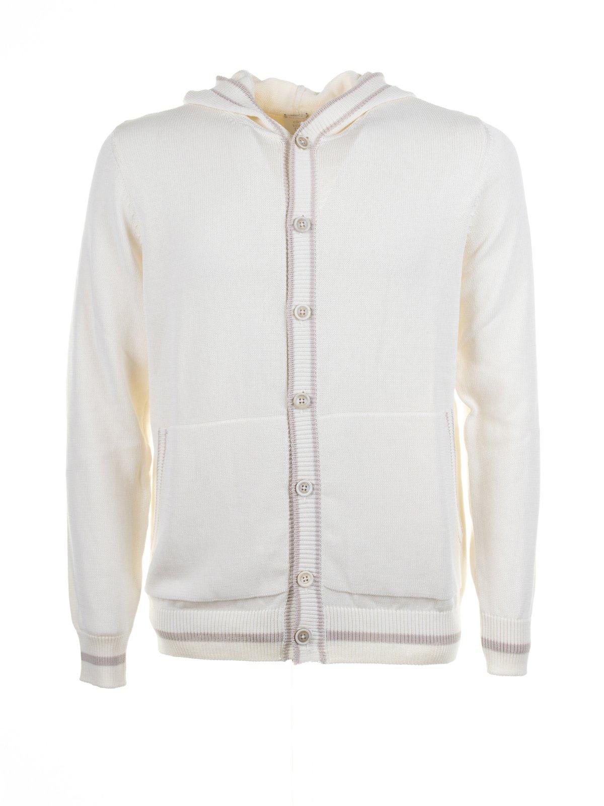 Shop Eleventy Button-up Knitted Hoodie In Bianco
