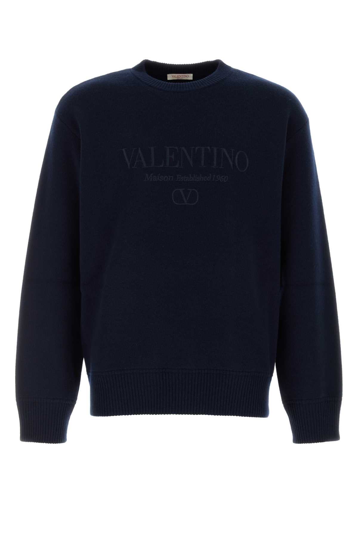 Shop Valentino Dark Blue Wool Sweater In Navy