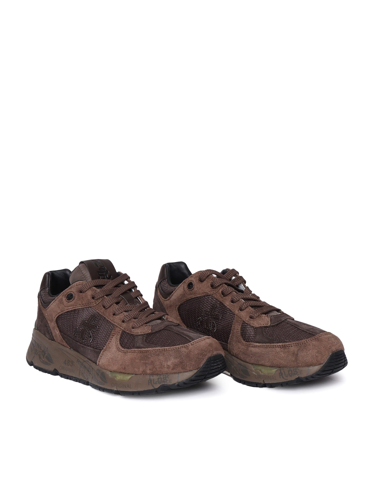 Premiata Textured Brown Sneakers With Calf Leather And Mesh Detail In Brown