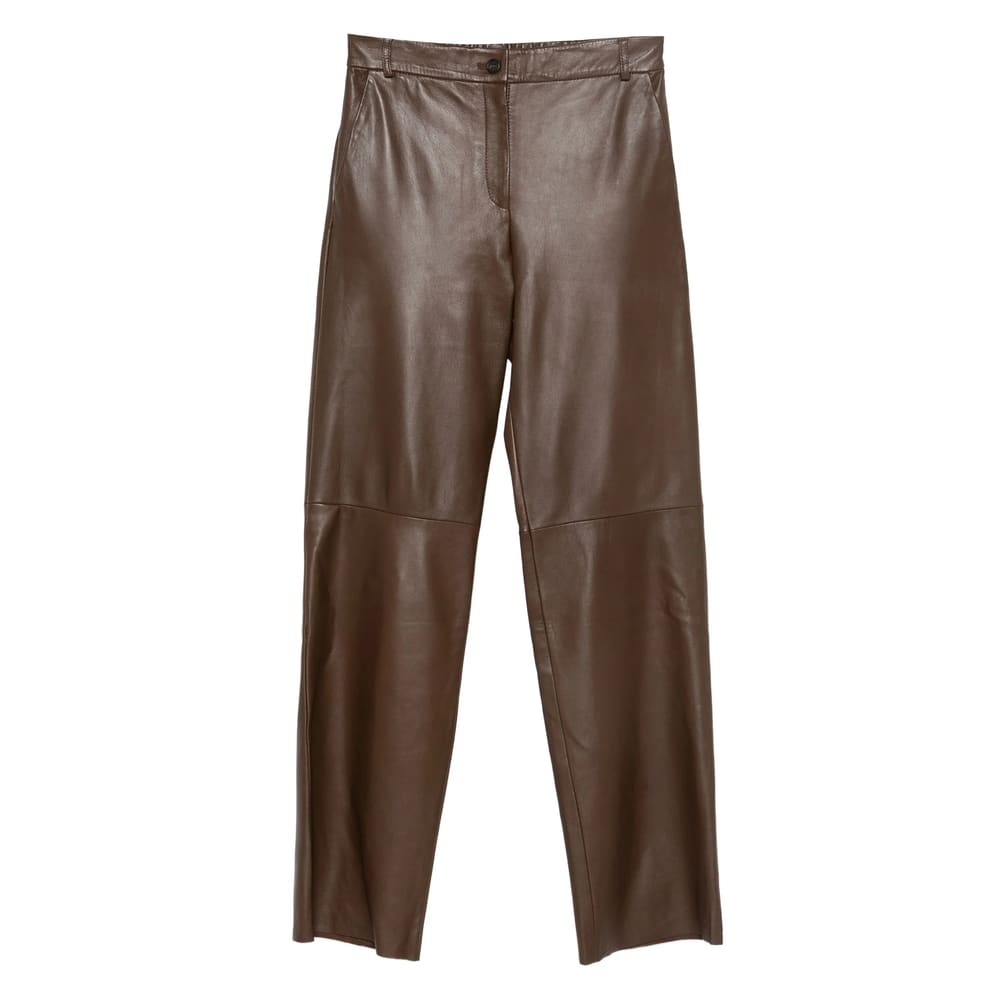 Antonelli Leather Straight-leg Trousers In Brown