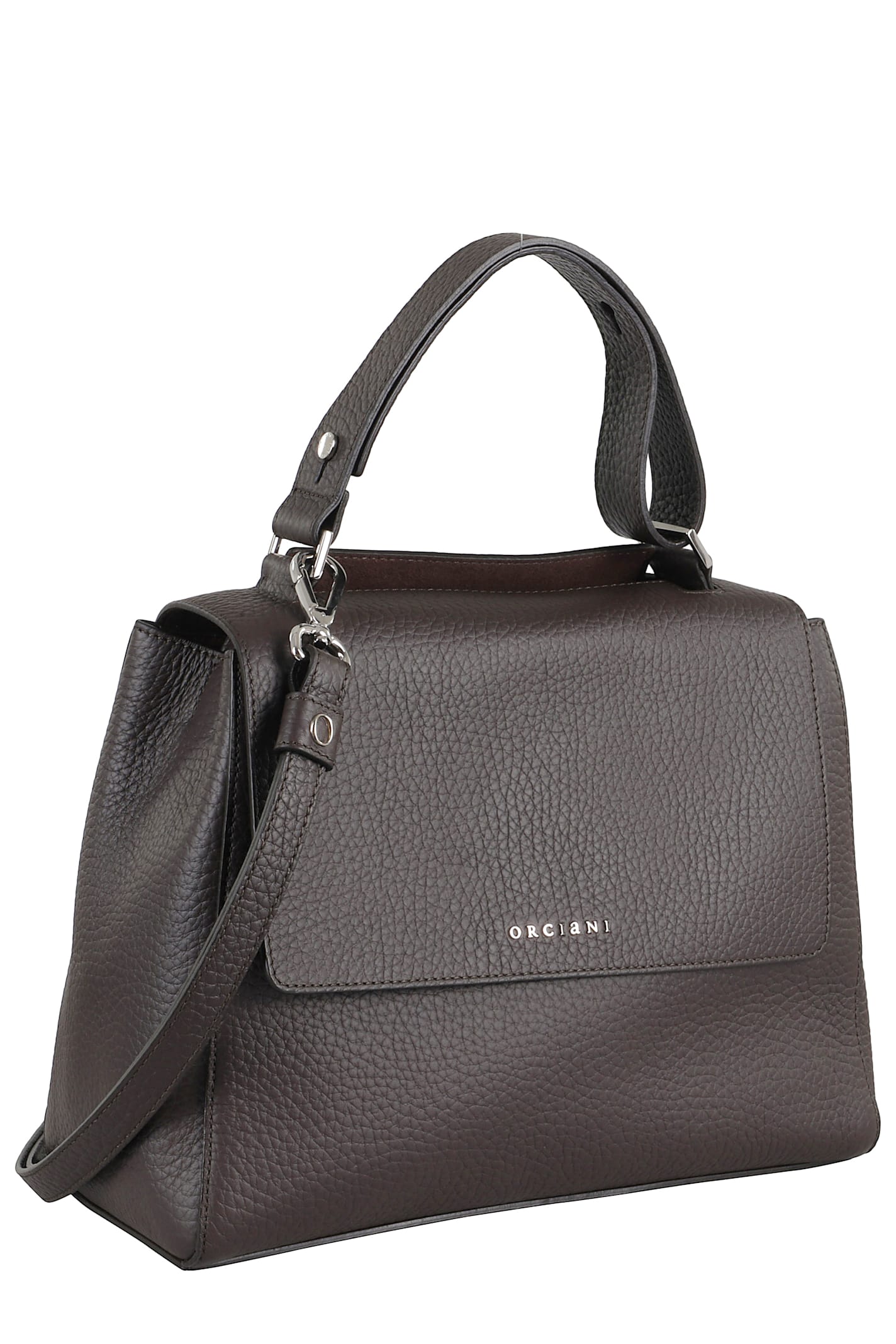 Orciani Structured Dark Brown Leather Shoulder Bag In Gray
