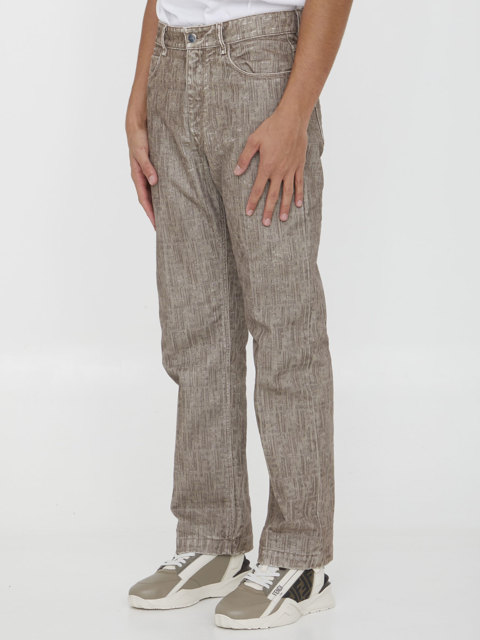 Shop Fendi Beige Denim Trousers