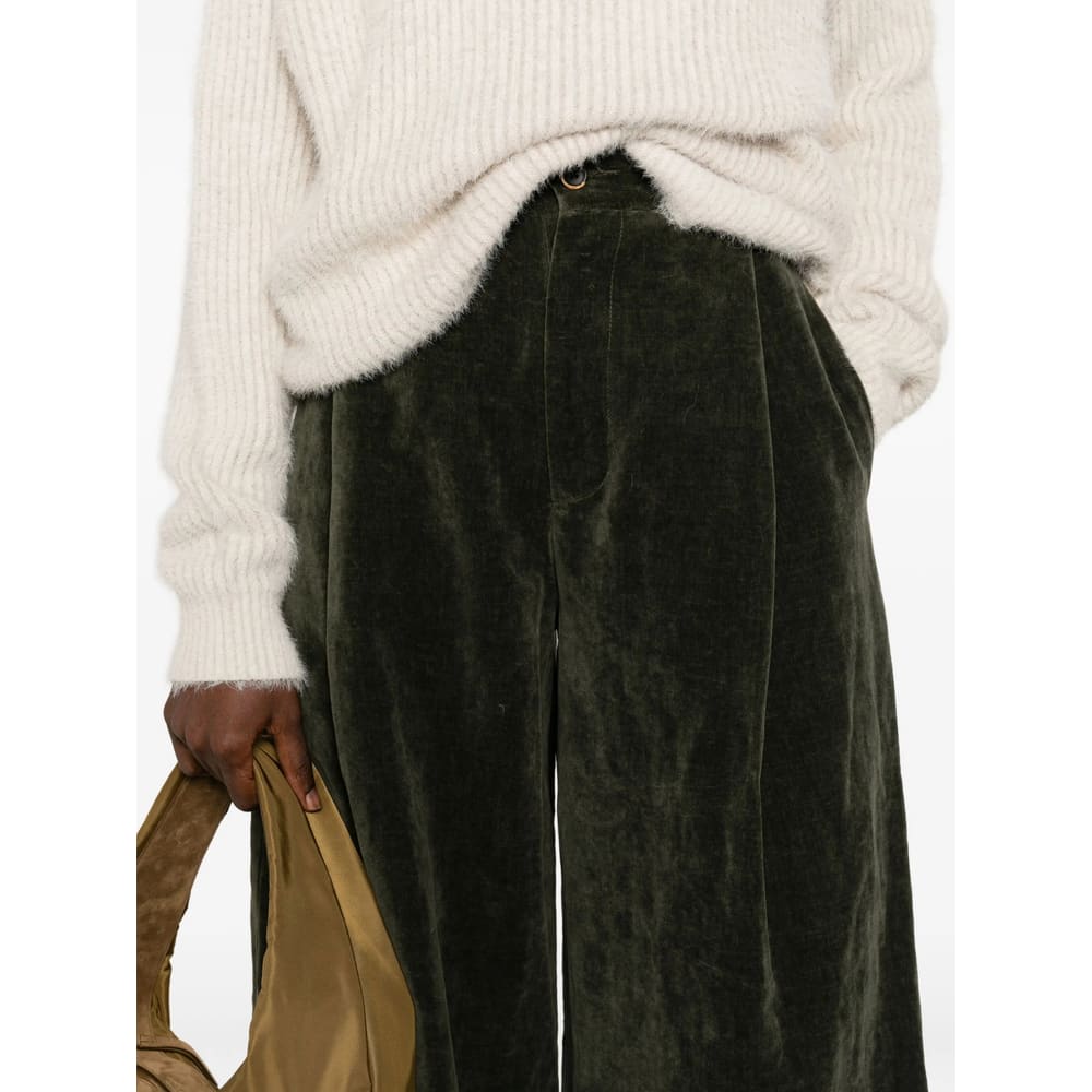 Uma Wang Pleated Velvet Trousers In Black