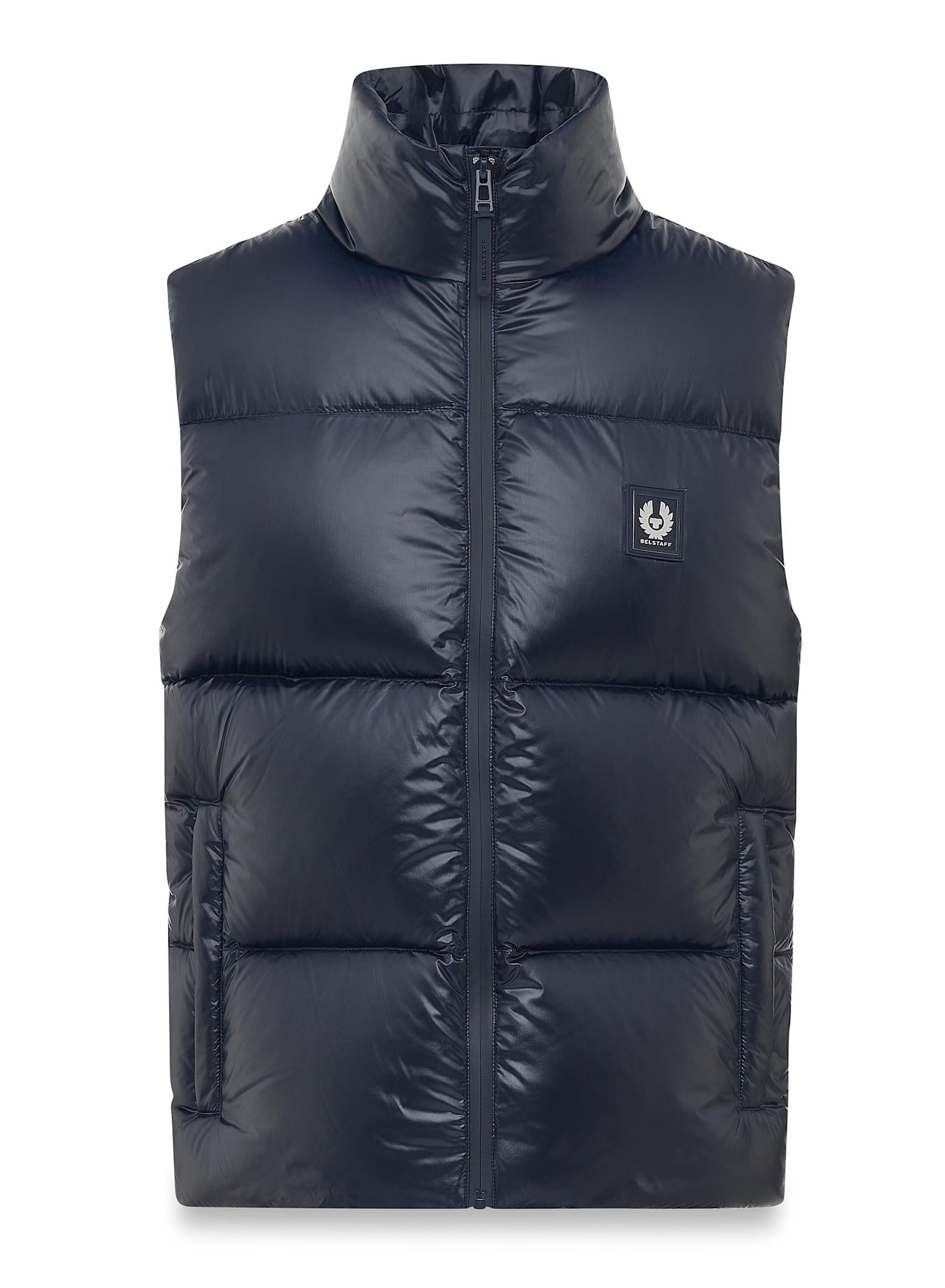 Belstaff High Collar Sleeveless Quilted Jacket With Pockets In Blue