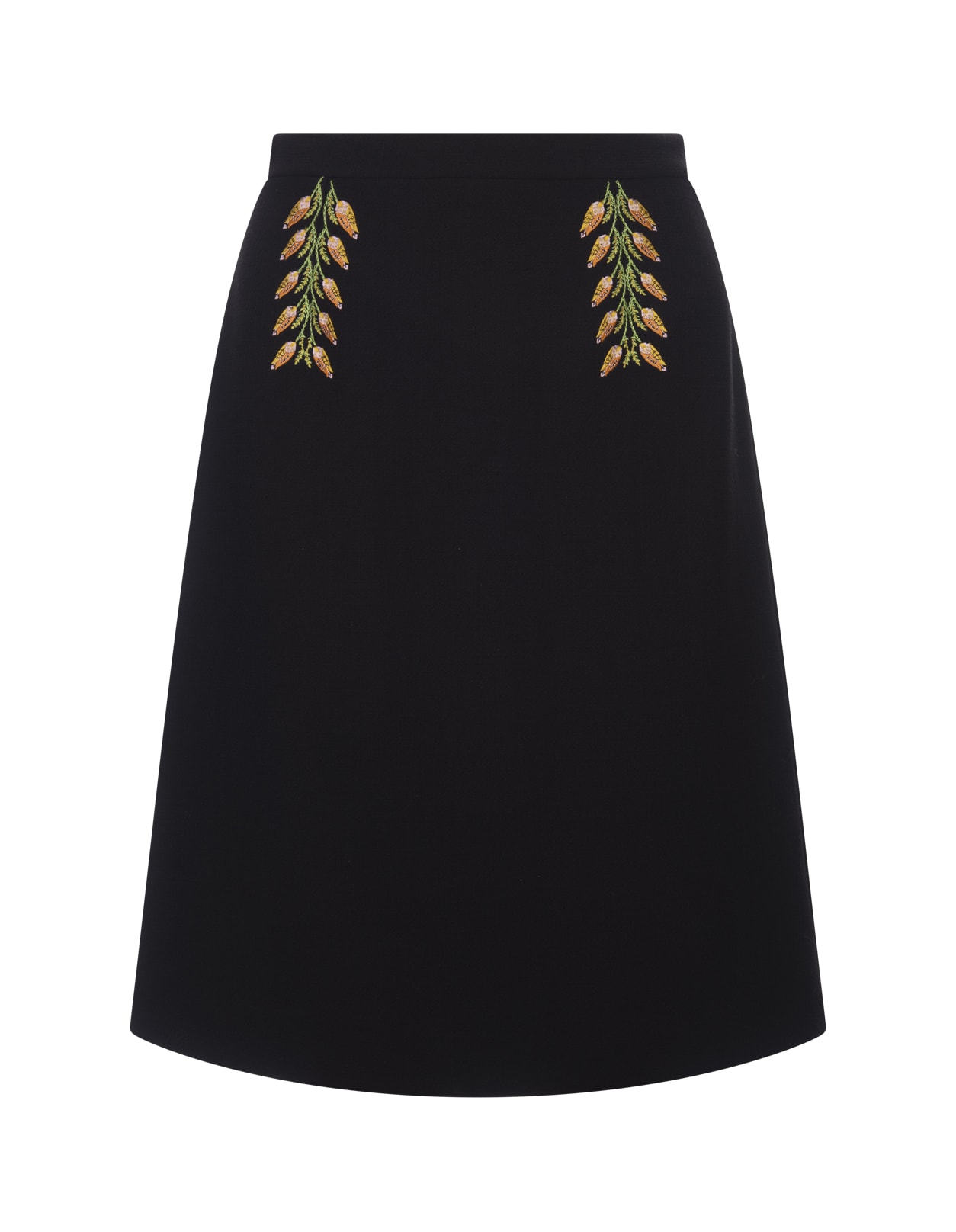 ETRO BLACK PENCIL SKIRT WITH FOLIAGE EMBROIDERY