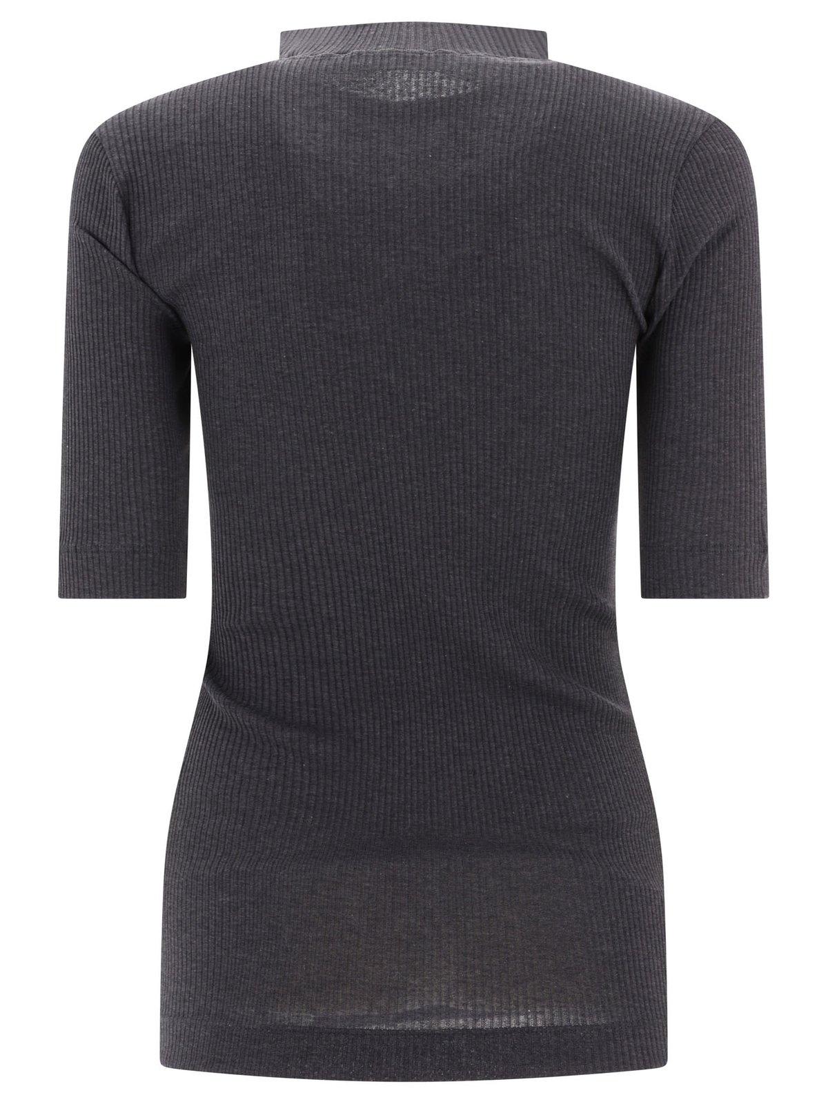 Shop Brunello Cucinelli Short-sleeved Knitted Jersey T-shirt In Grey