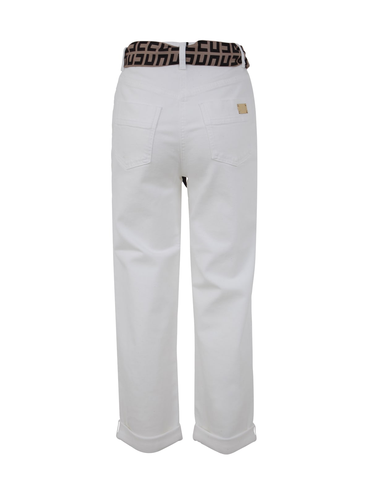 Shop Elisabetta Franchi Trouser With Sash And Logo In Ivory