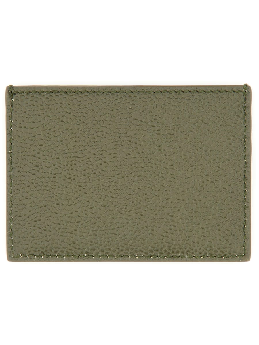 Shop Thom Browne Leather Card Holder In Green