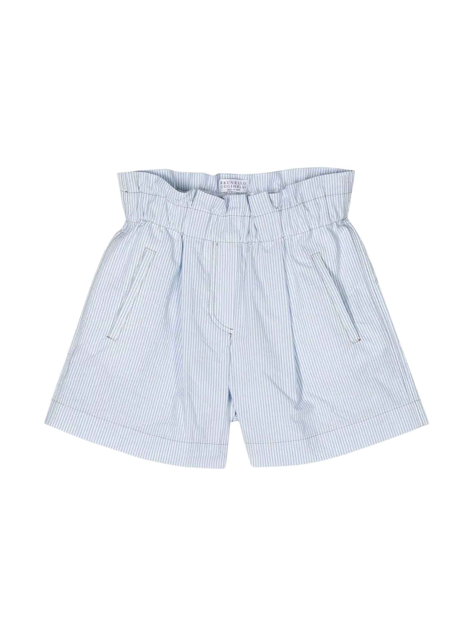Brunello Cucinelli Shorts Aus Baumwolle In Bianco/celeste
