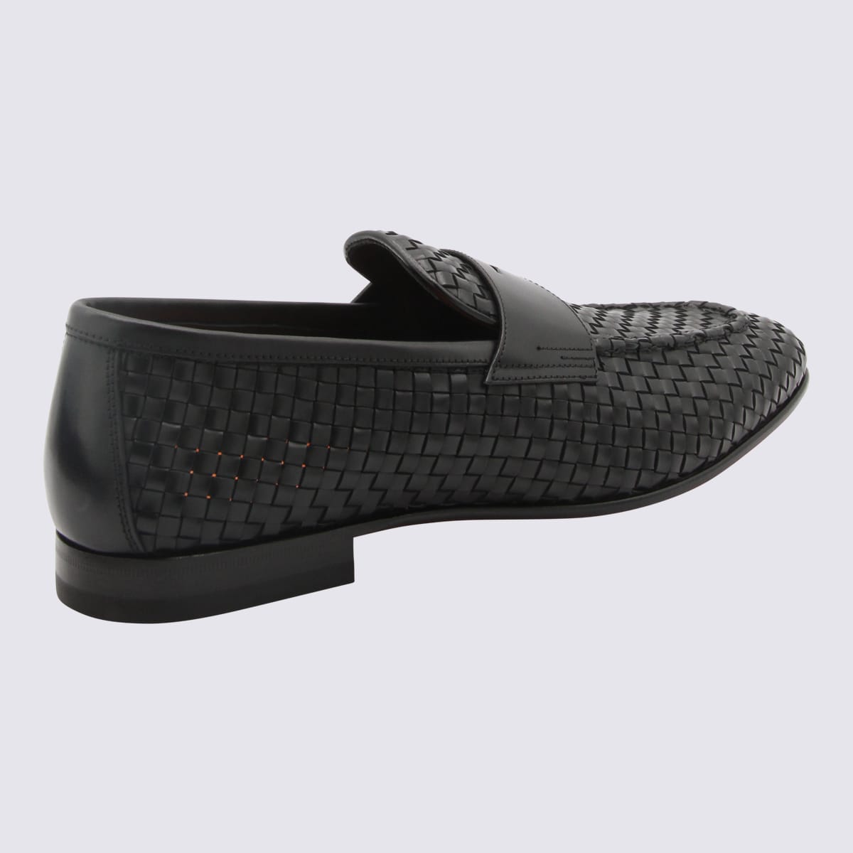 Shop Santoni Black Leather Wowen Loafers