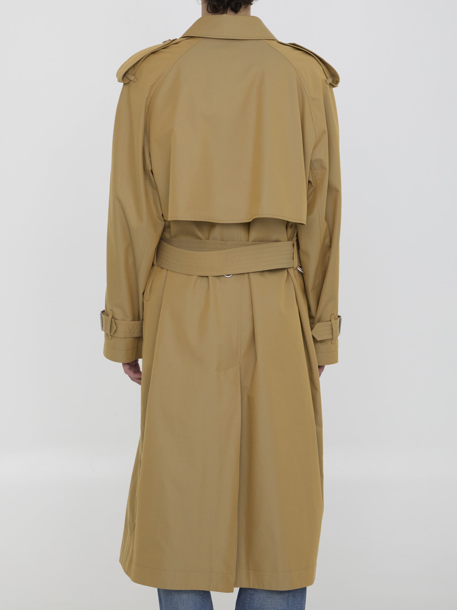 Shop Burberry Gabardine Long Trench Coat In Beige