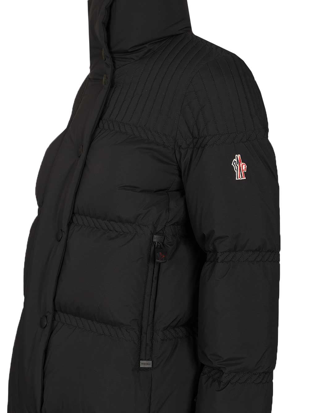 Moncler High Collar Quilted Nylon Outerwear In Black