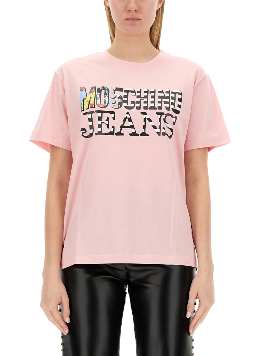 Shop M05ch1n0 Jeans T-shirt With Logo In Pink