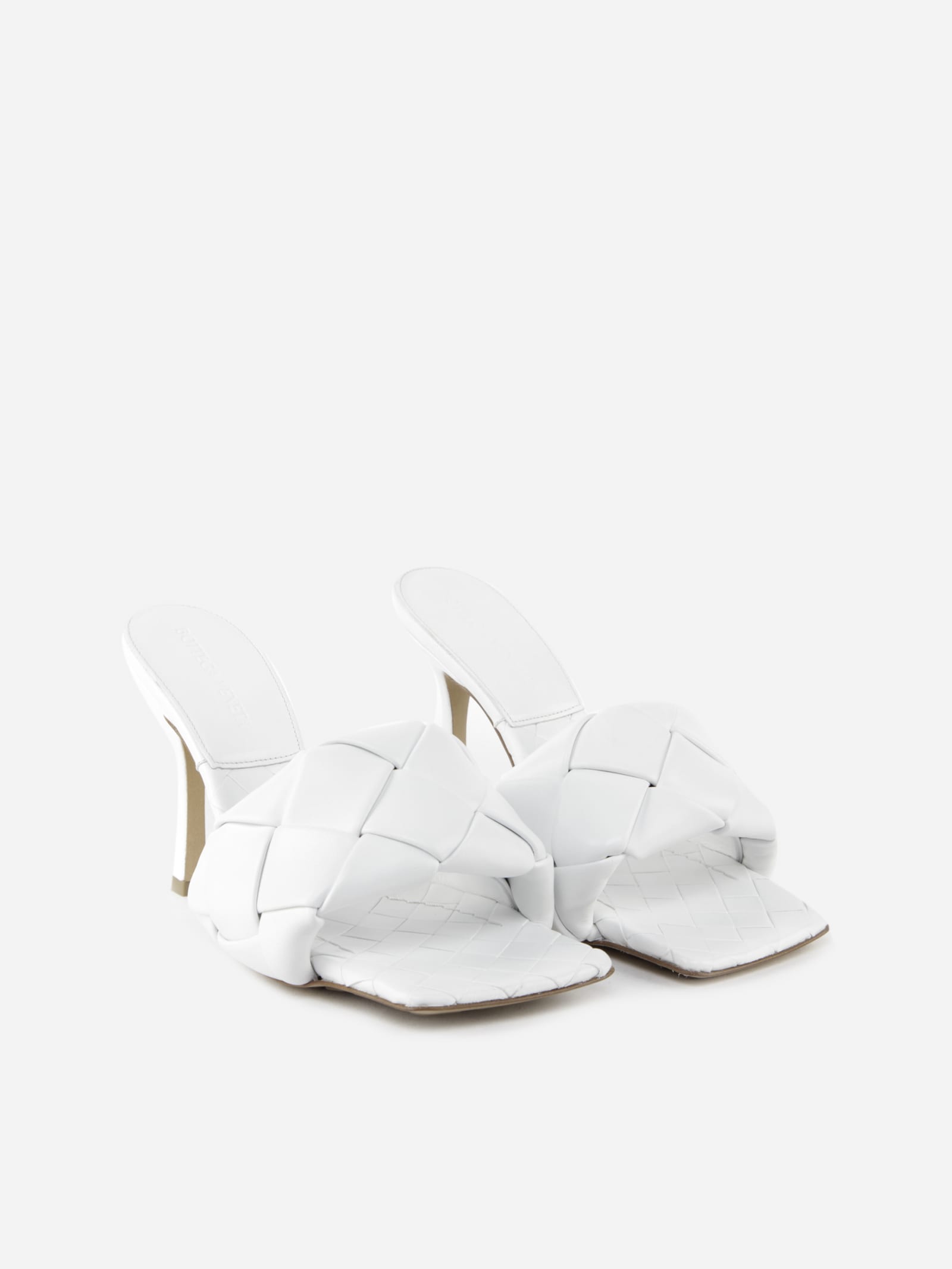Shop Bottega Veneta Lido Sandals In Leather With Woven Pattern In Optic White