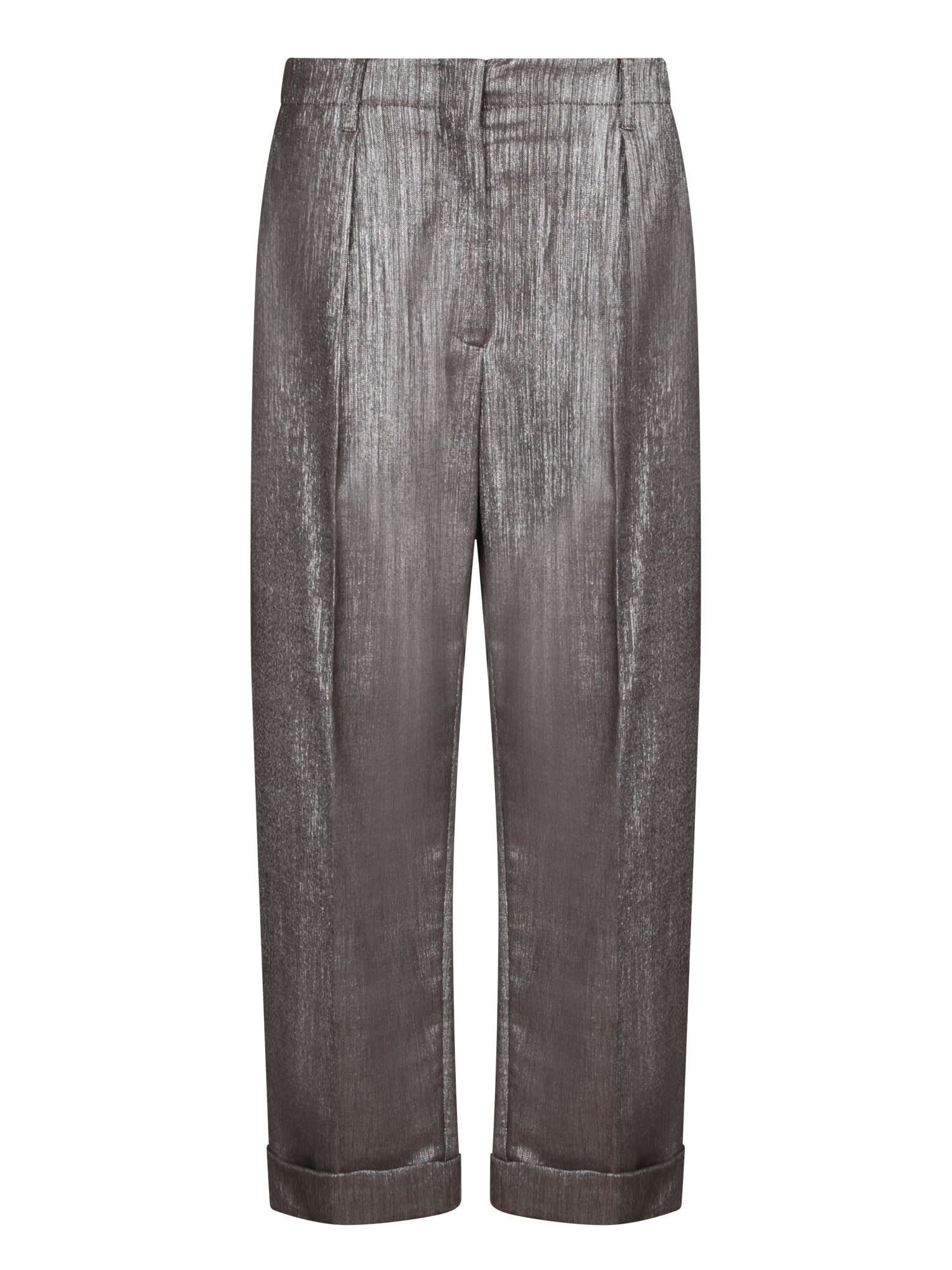 Brunello Cucinelli Silver Brown Lurex Trousers In Gray