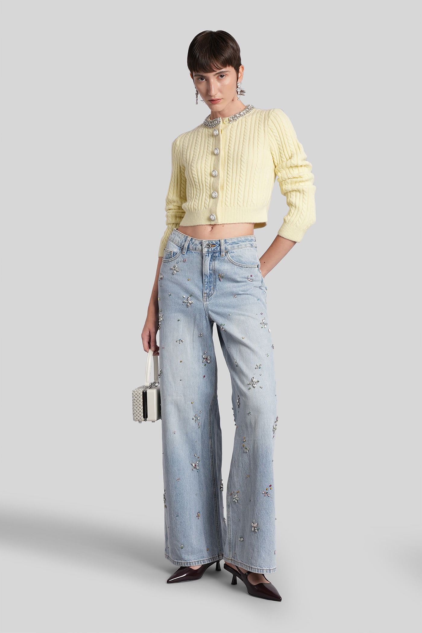 Self-portrait Cardigan In Yellow Polyamide In Multi