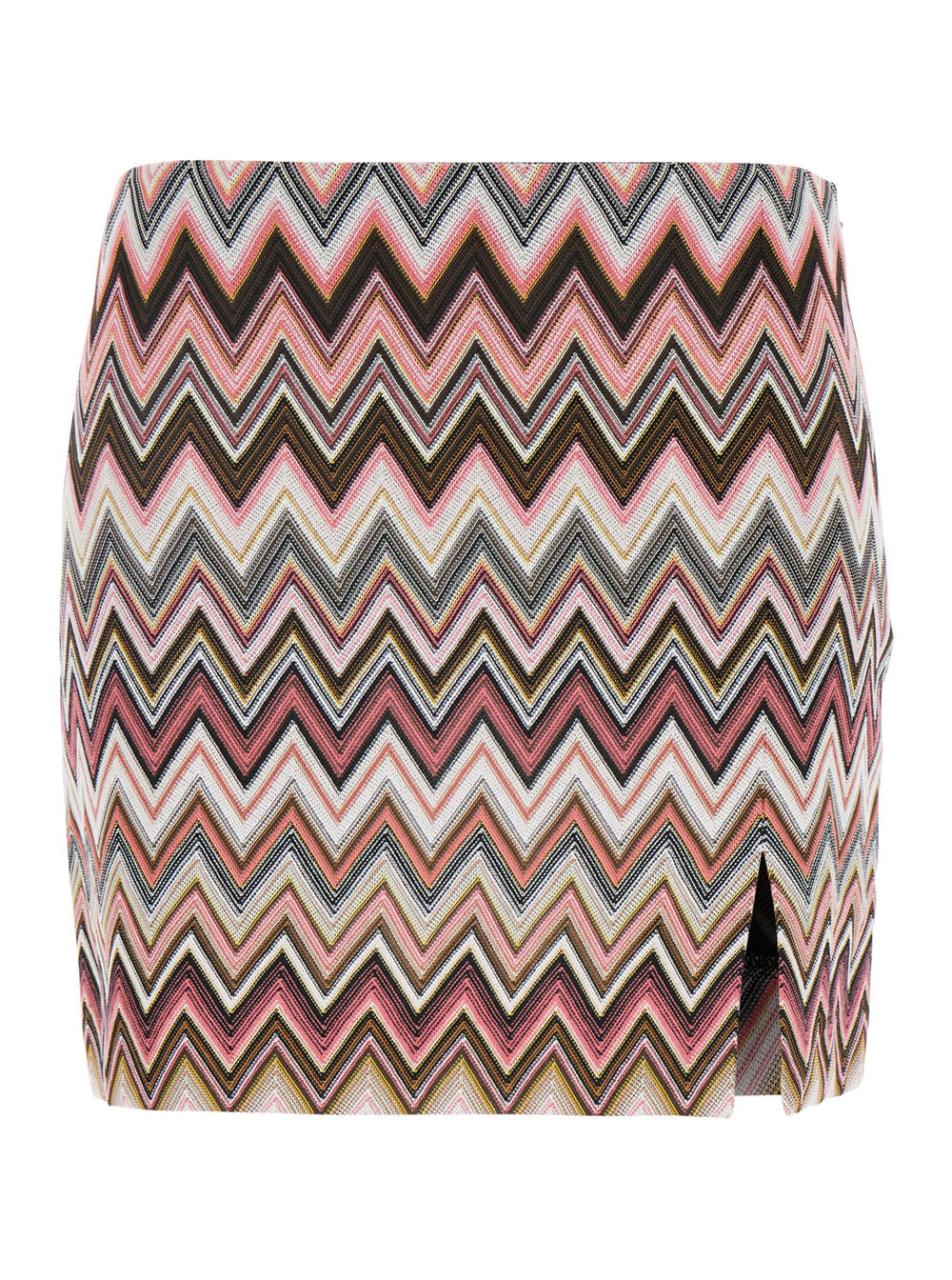 Pink Mini Skirt With Zig Zag Motif In Cotton And Viscose Blend Woman