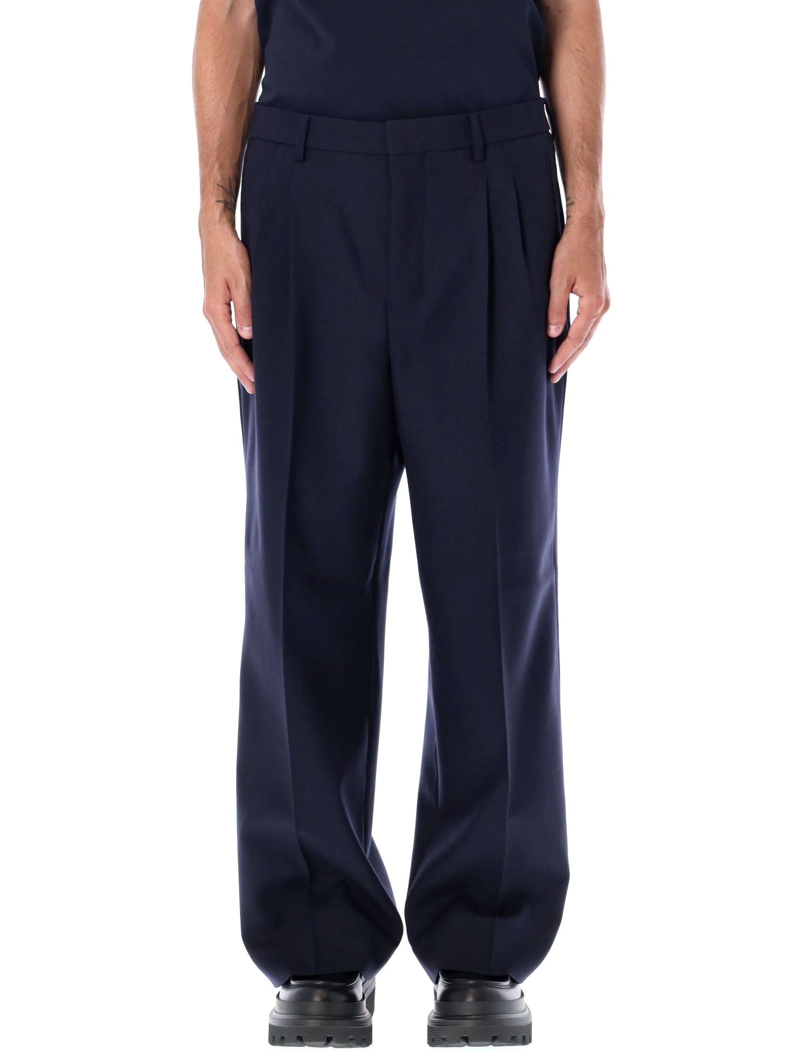 Ami Alexandre Mattiussi Ami Pleat Detailed Straight-leg Trousers In Navy