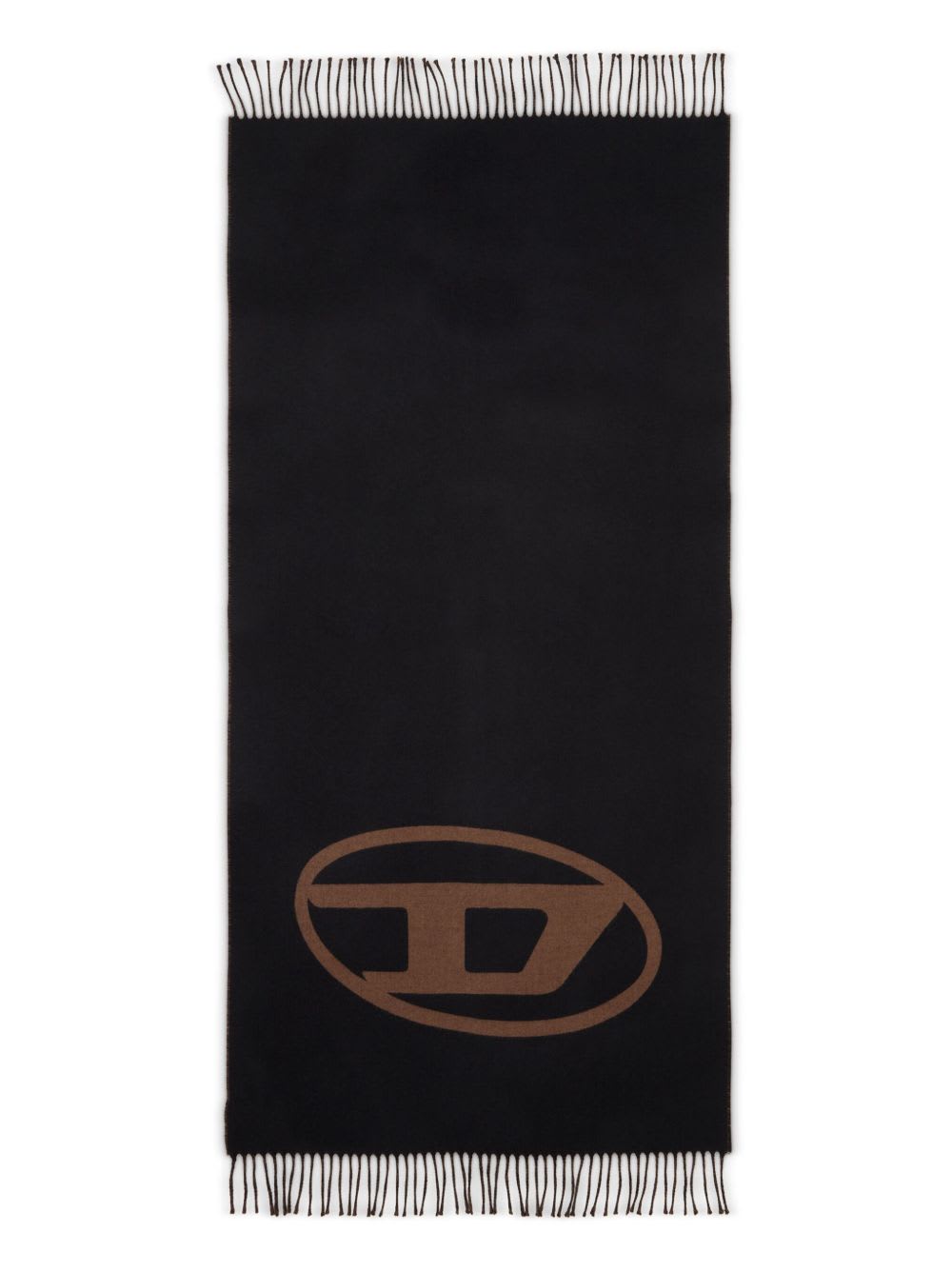 Diesel S-tevie Oval-logo Fringed Scarf In Black
