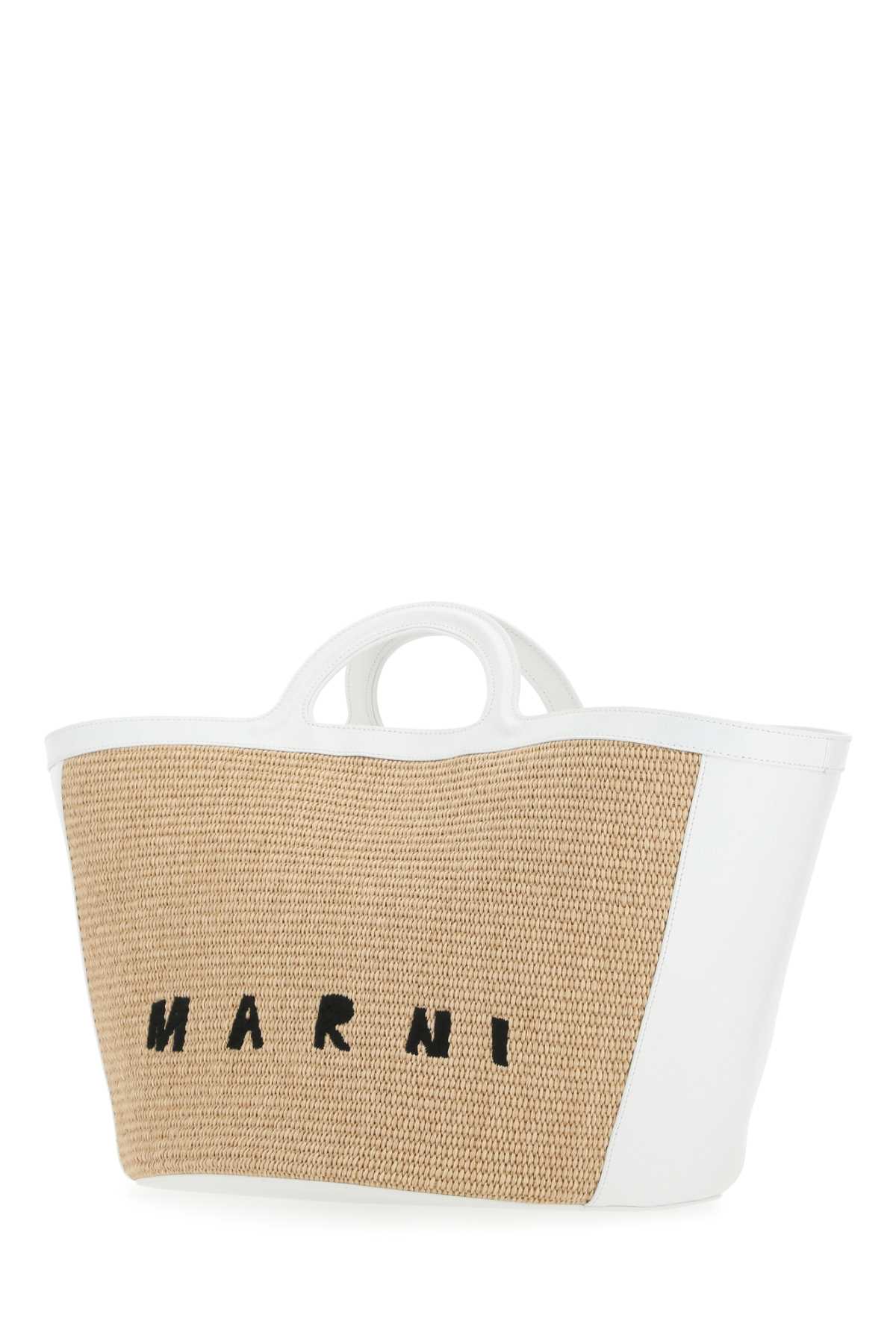 Shop Marni Two-tone Leather And Raffia Large Tropicalia Summer Handbag In Z0t01