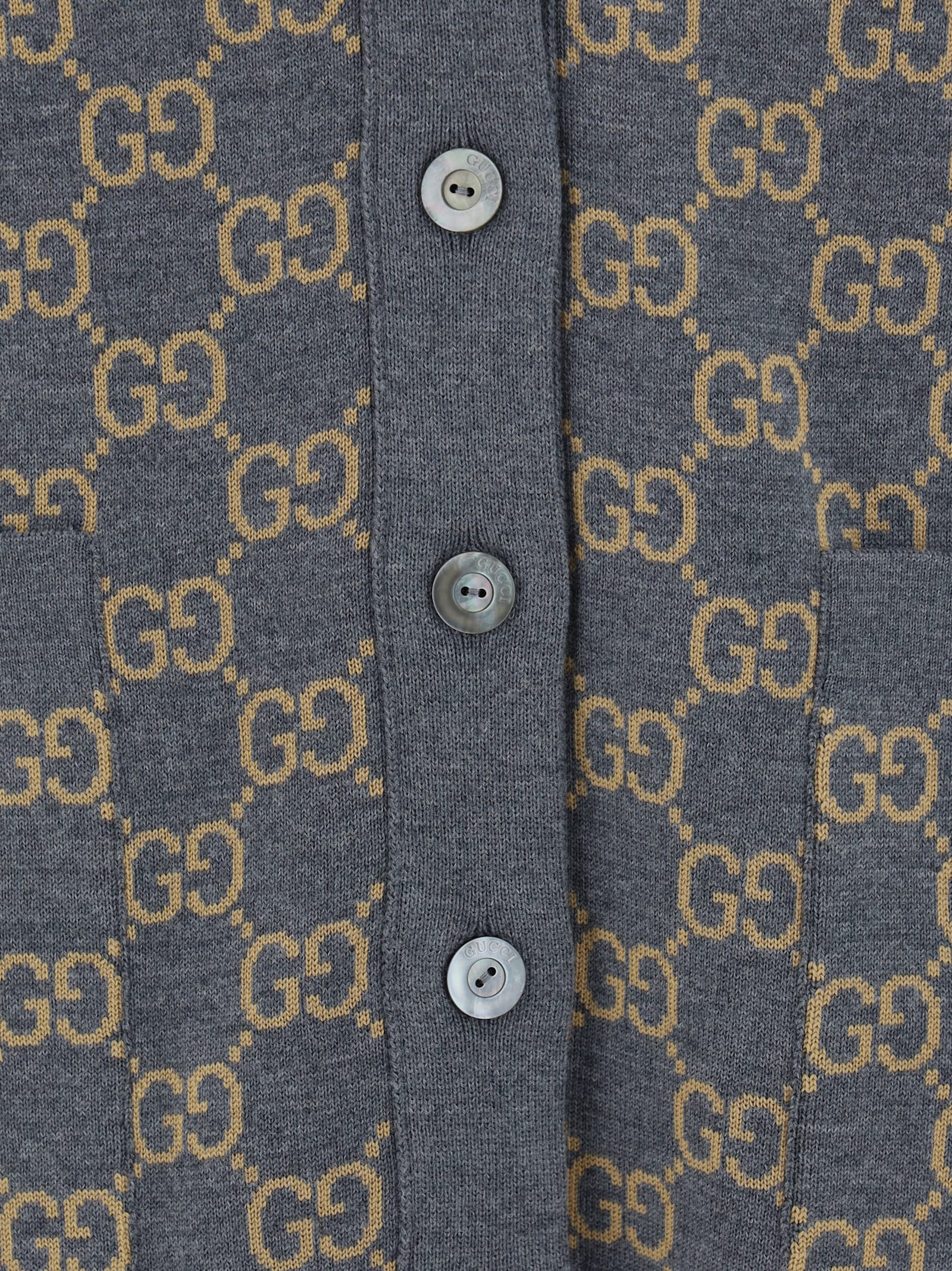 Shop Gucci Reversible Cardigan In Grey/camel