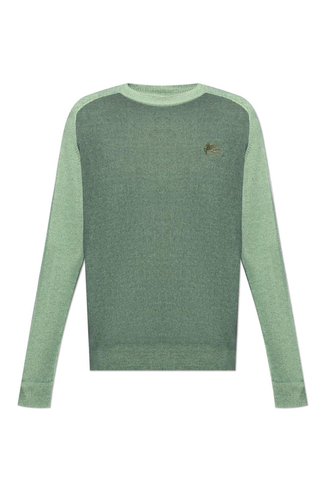 Shop Etro Logo Embroidered Crewneck Knitted Jumper